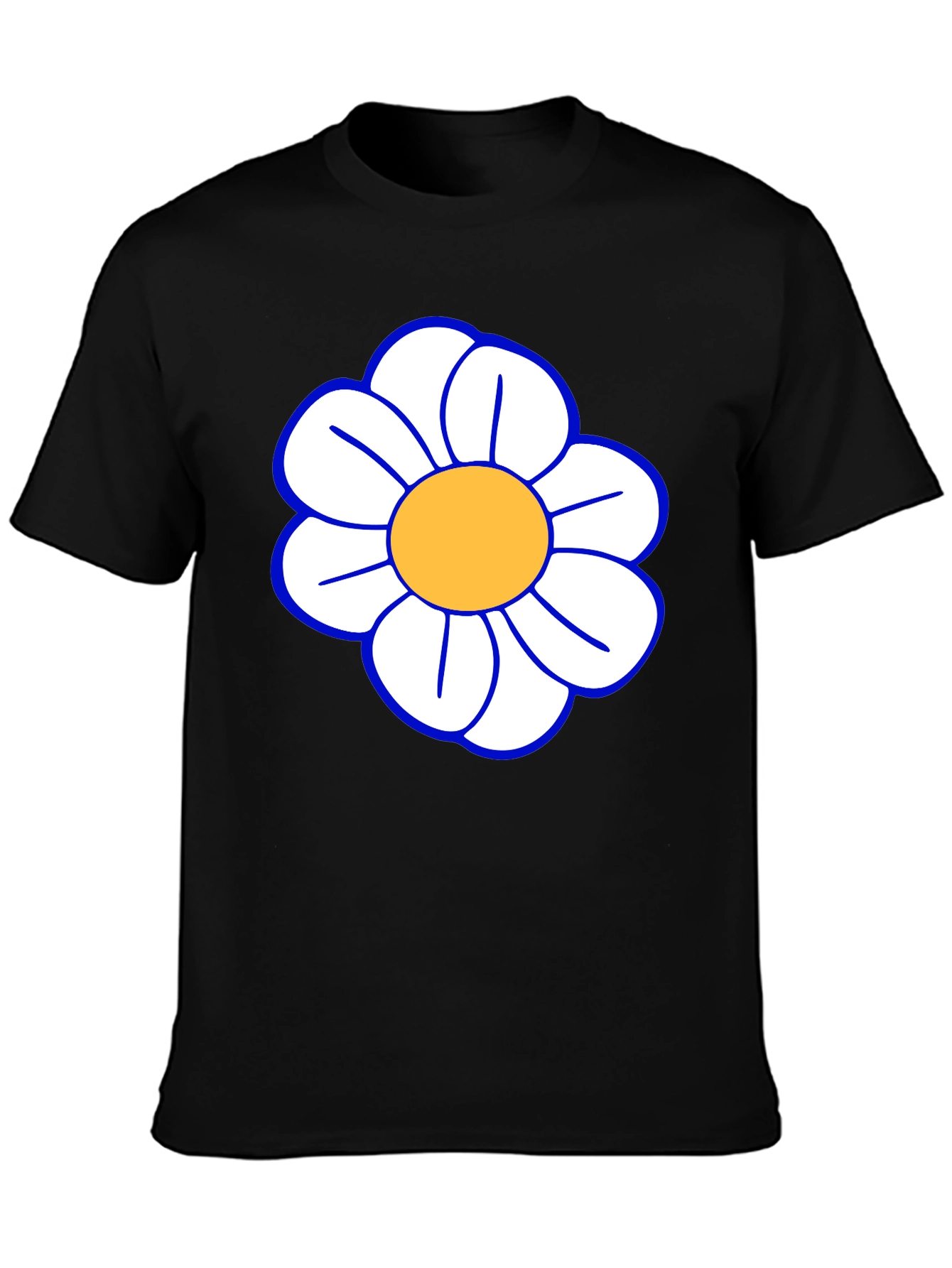 Daisy Flower T-Shirt - Black Cotton Casual Tee