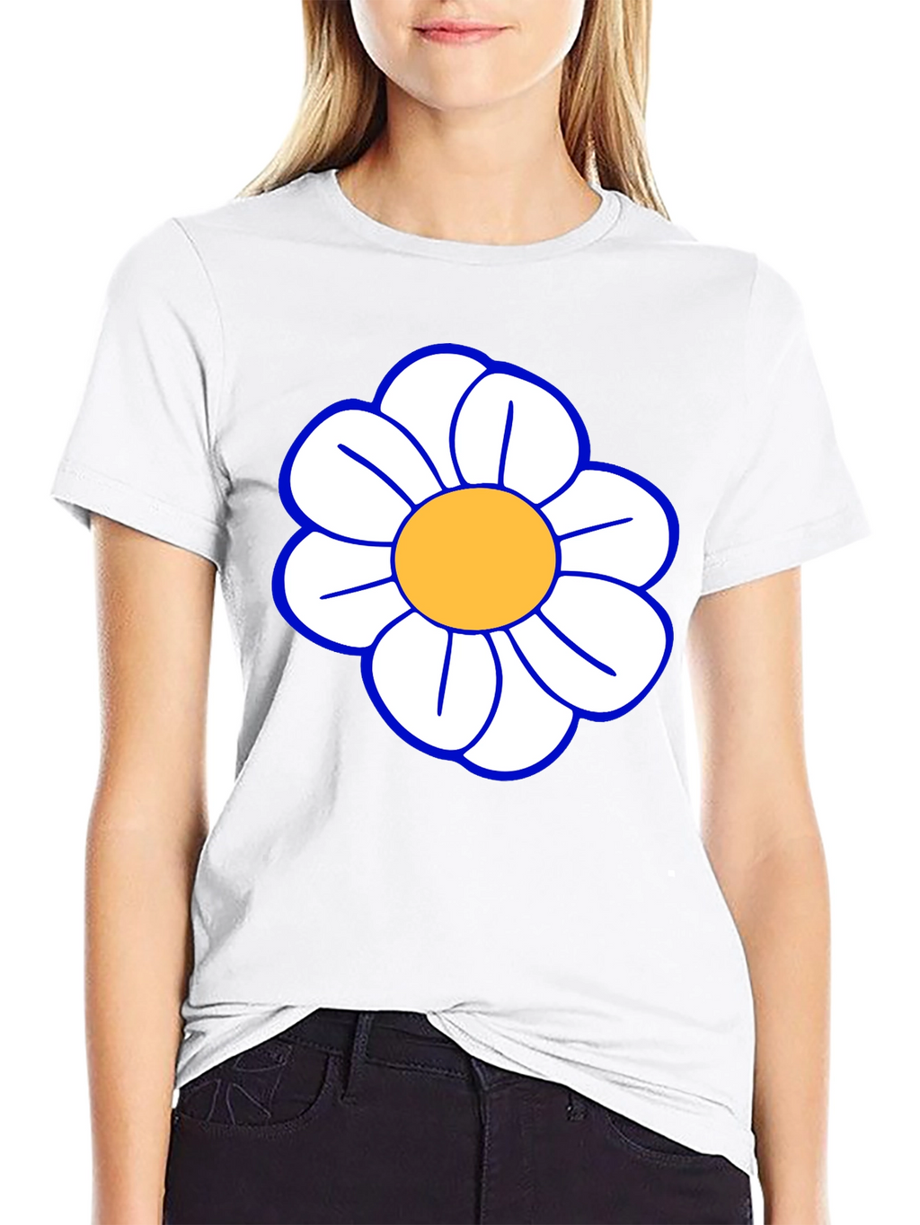 Daisy Flower T-Shirt - Black Cotton Casual Tee