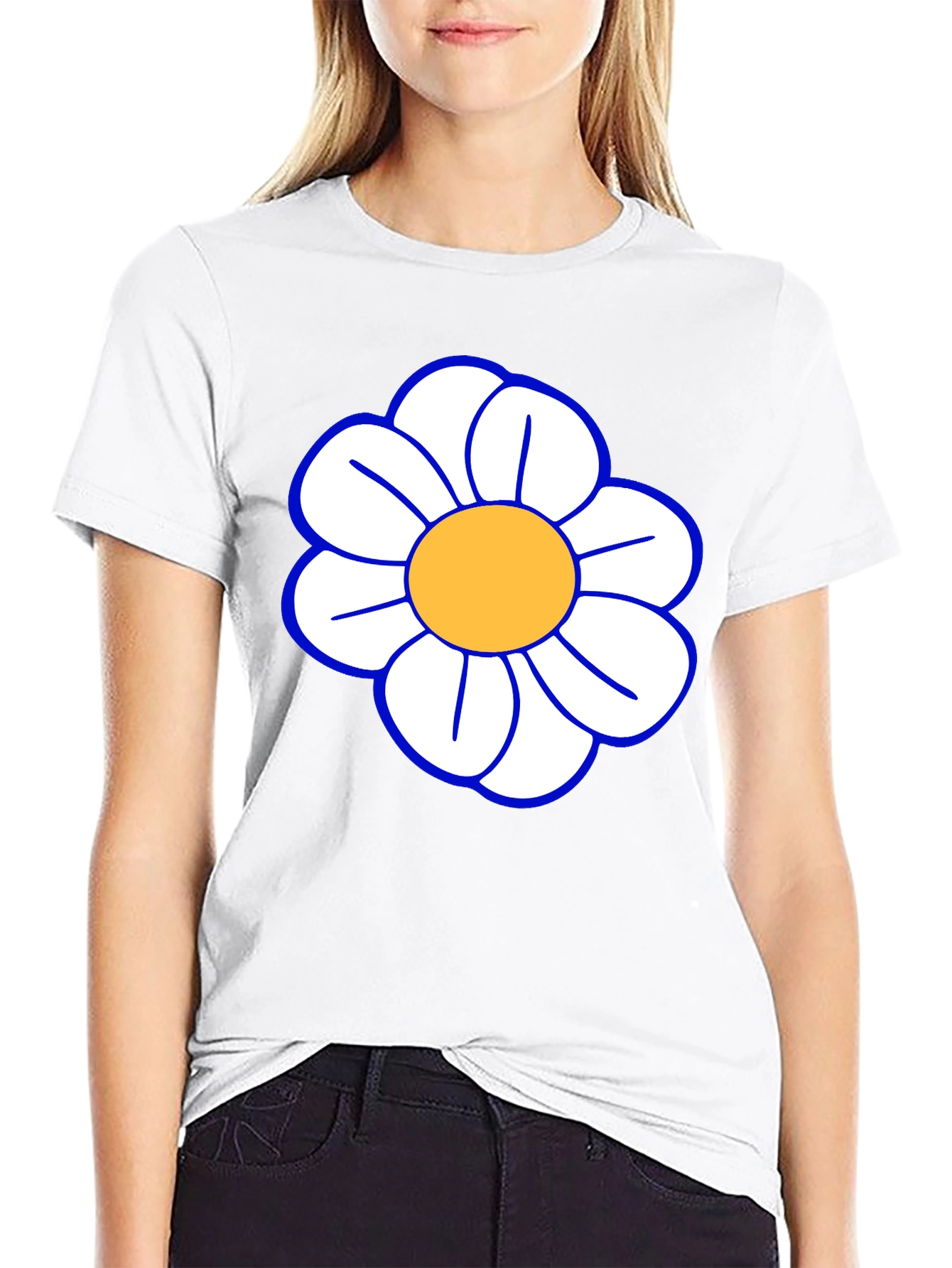 Daisy Flower T-Shirt - Black Cotton Casual Tee