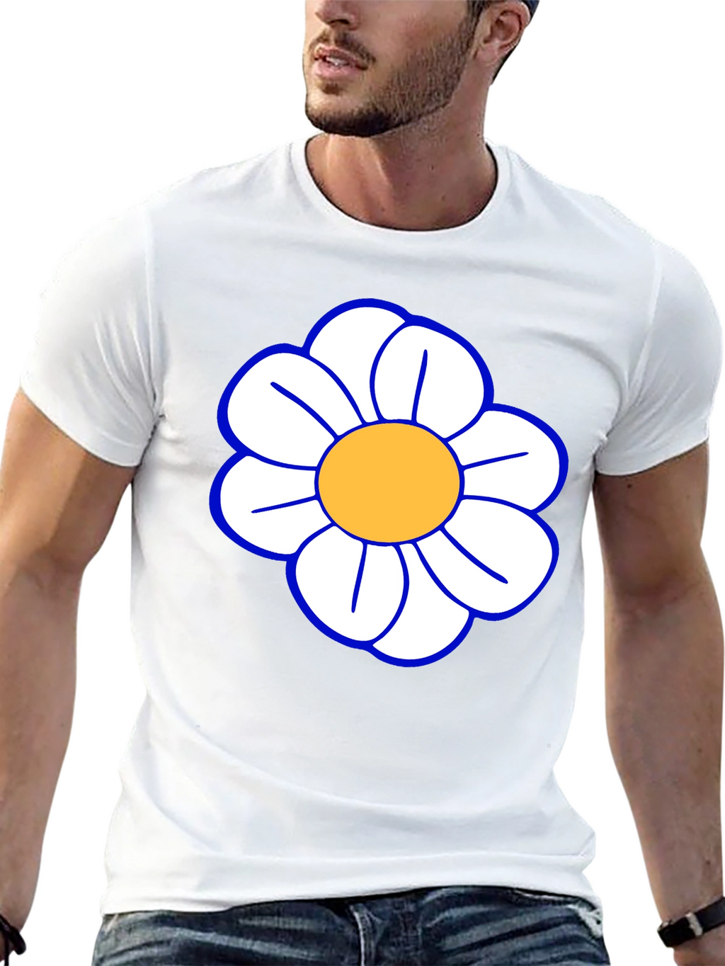 Daisy Flower T-Shirt - Black Cotton Casual Tee