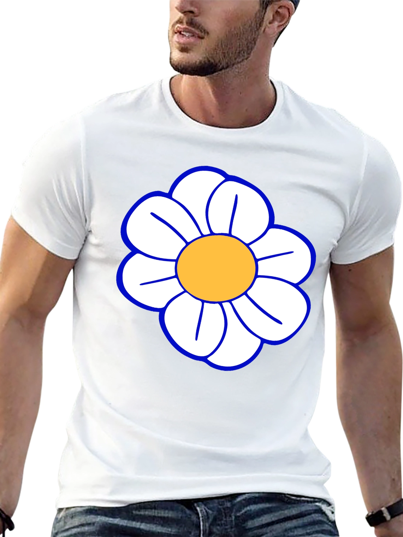 Daisy Flower T-Shirt - Black Cotton Casual Tee