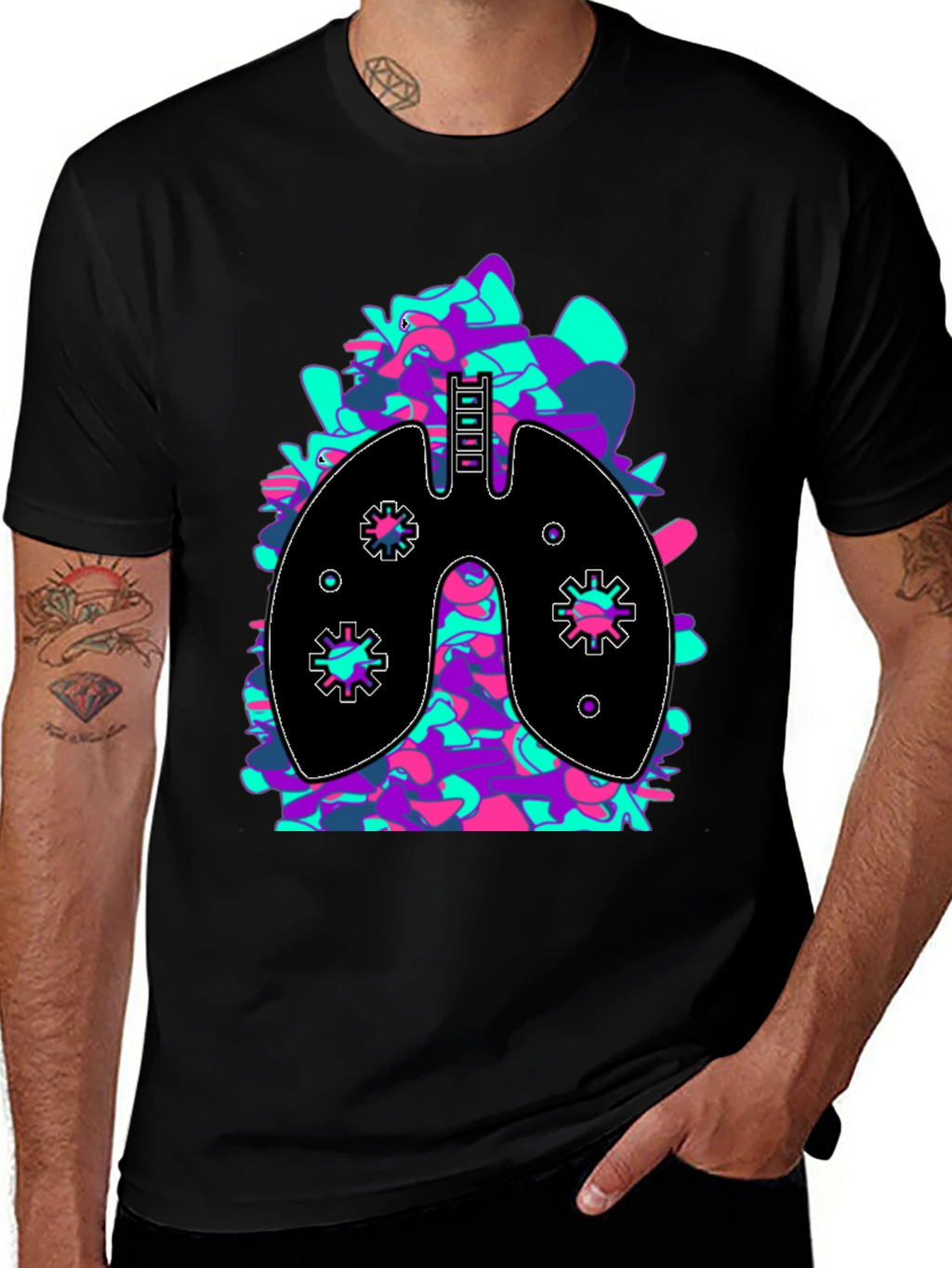 Anatomical Lungs Graphic Tee - Black Cotton Blend