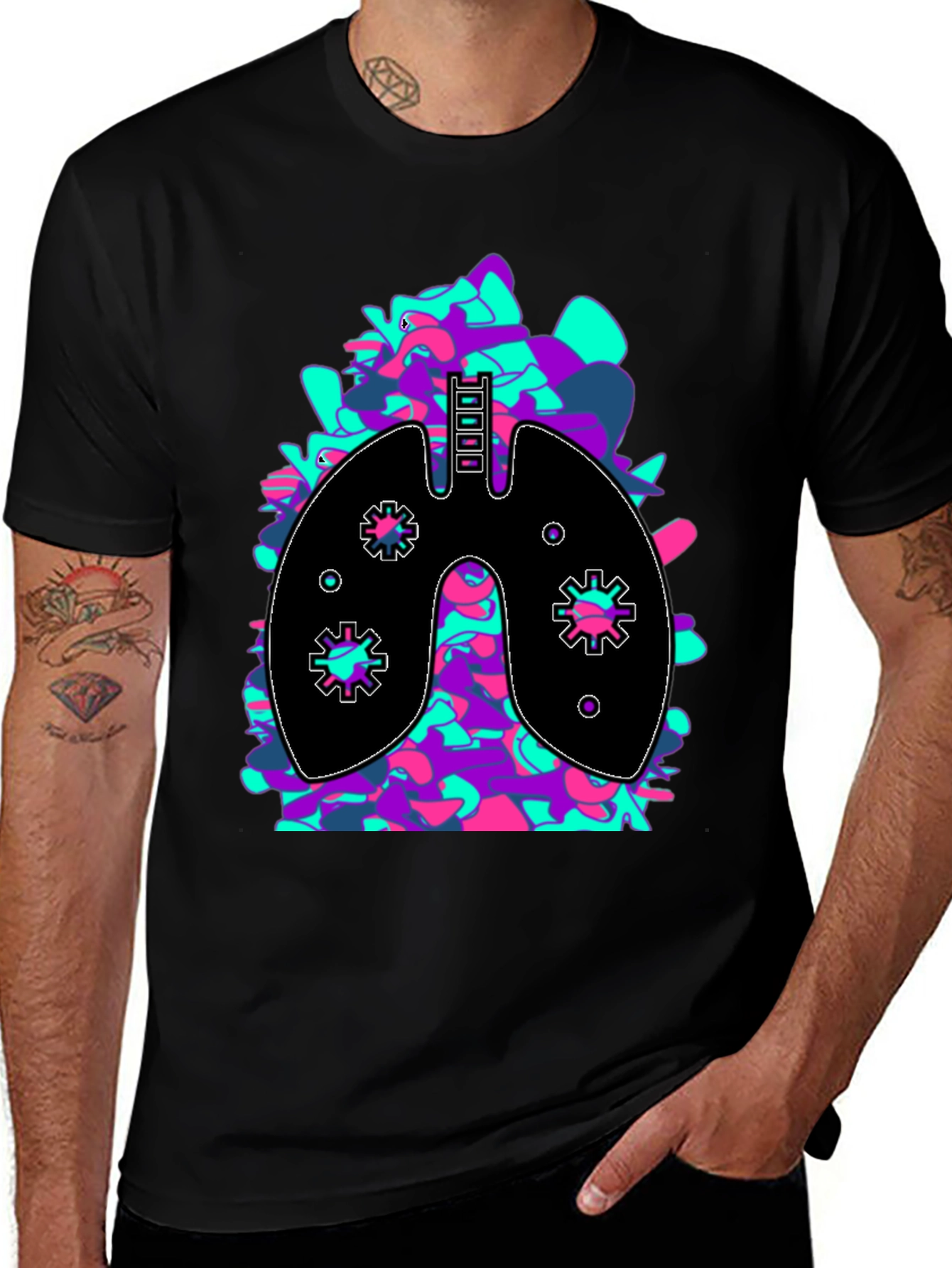 Anatomical Lungs Graphic Tee - Black Cotton Blend
