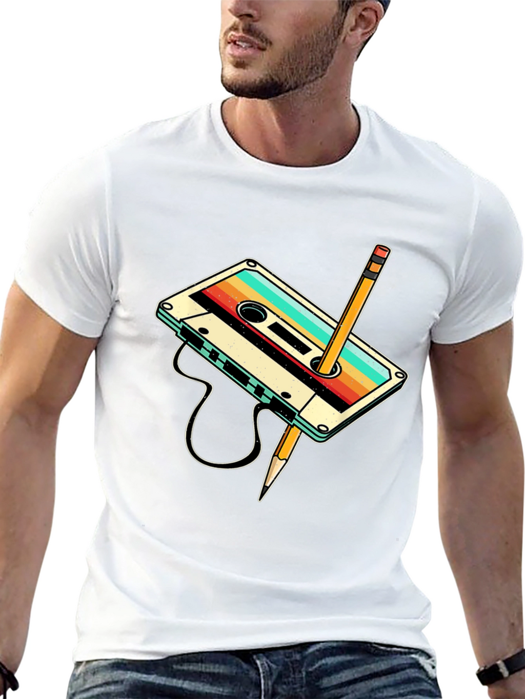Retro Cassette Tape & Pencil Graphic Tee