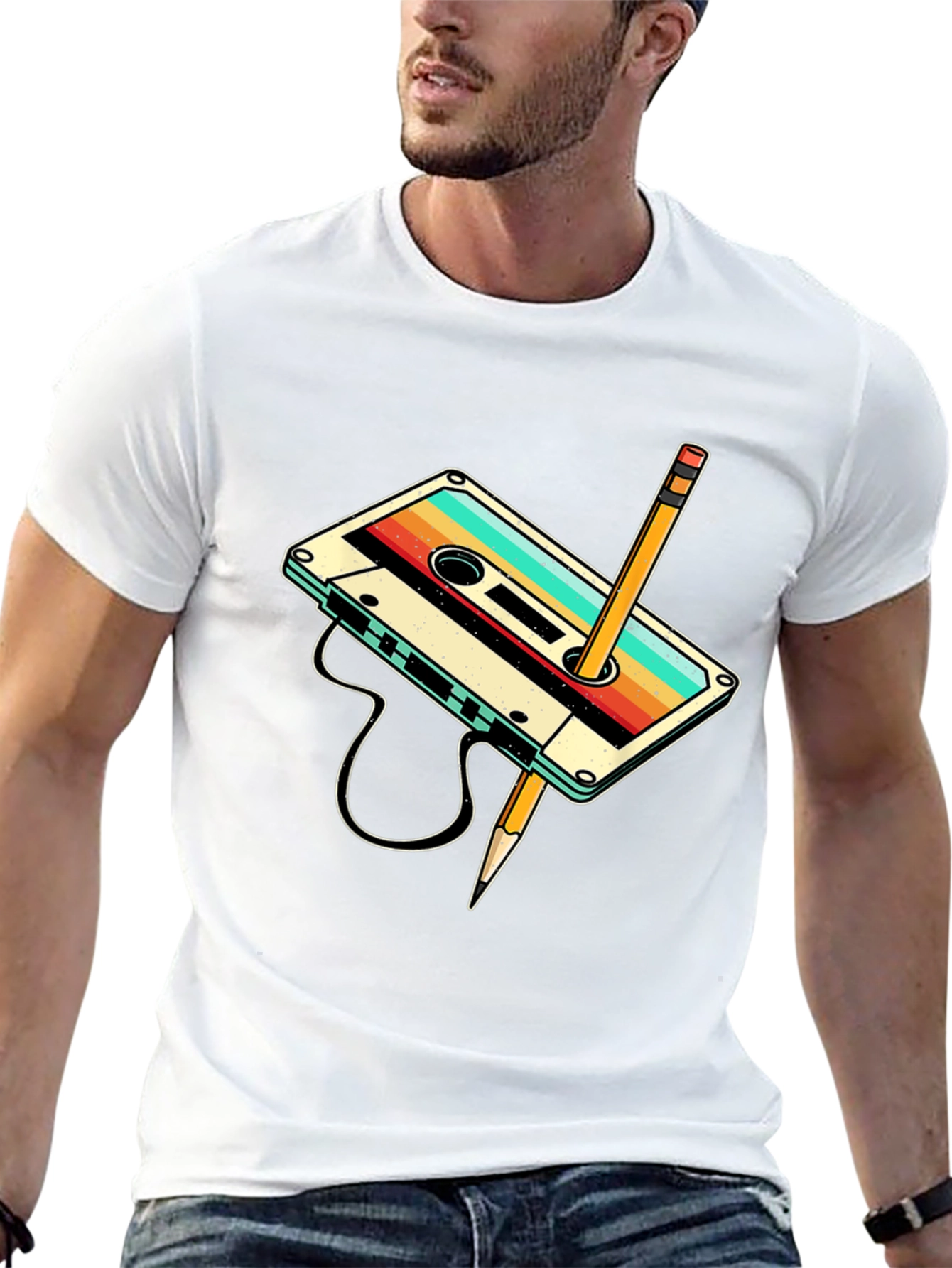 Retro Cassette Tape & Pencil Graphic Tee