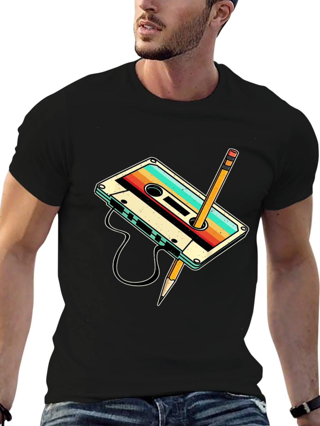 Retro Cassette Tape & Pencil Graphic Tee