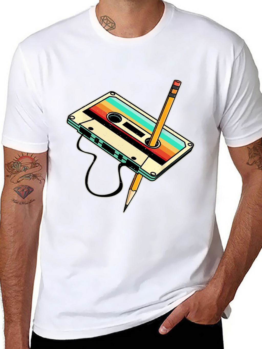 Retro Cassette Tape & Pencil Graphic Tee