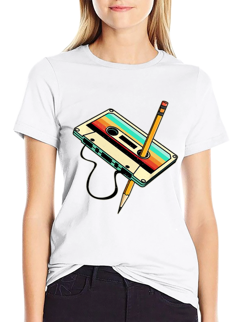 Retro Cassette Tape & Pencil Graphic Tee