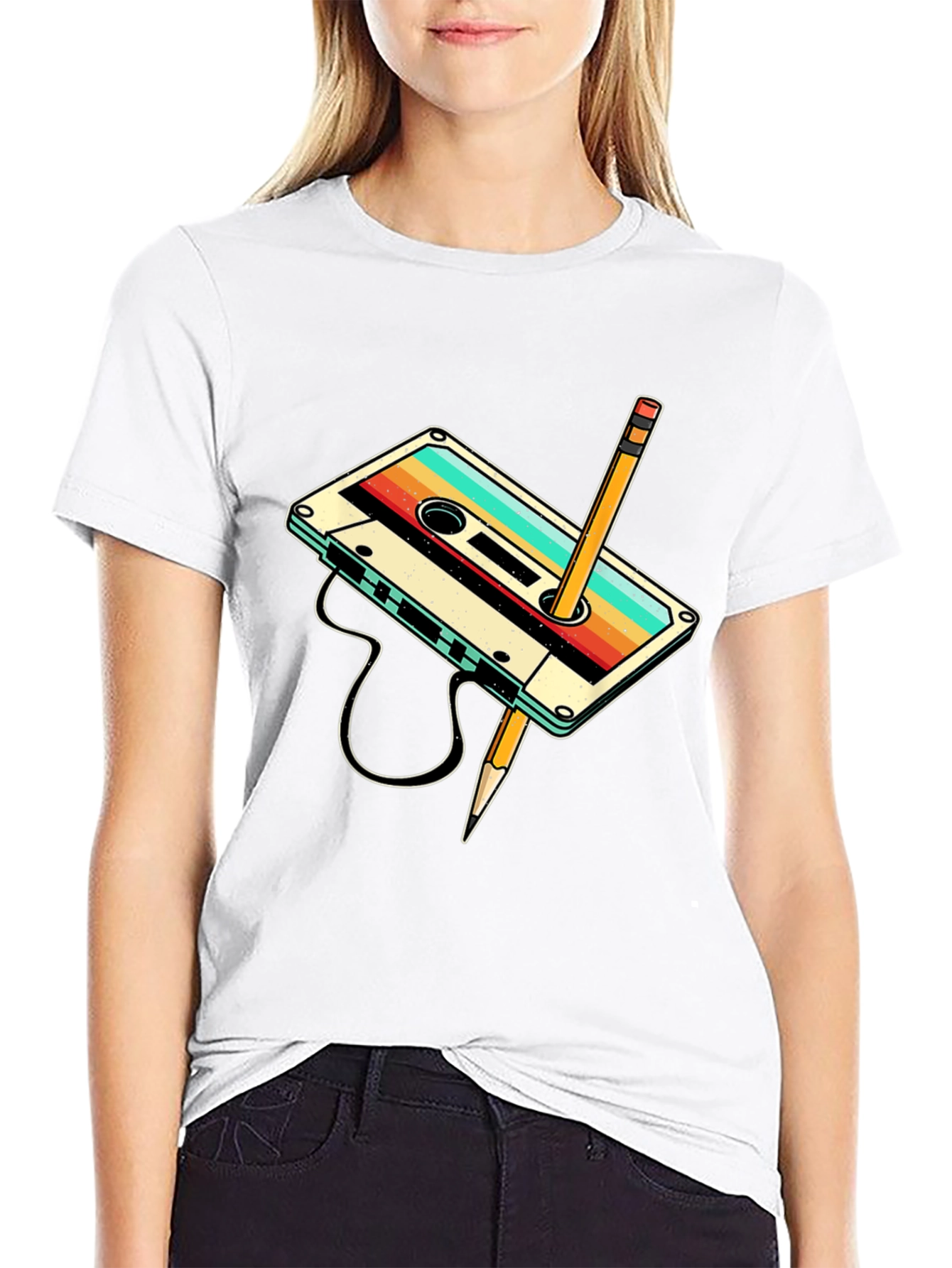 Retro Cassette Tape & Pencil Graphic Tee
