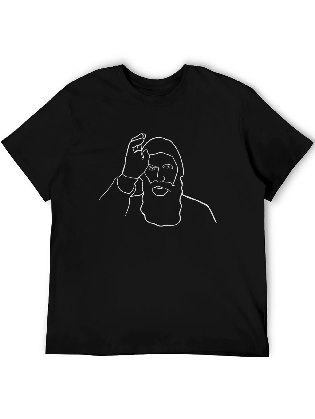 Line Art Bearded Man Black T-Shirt
