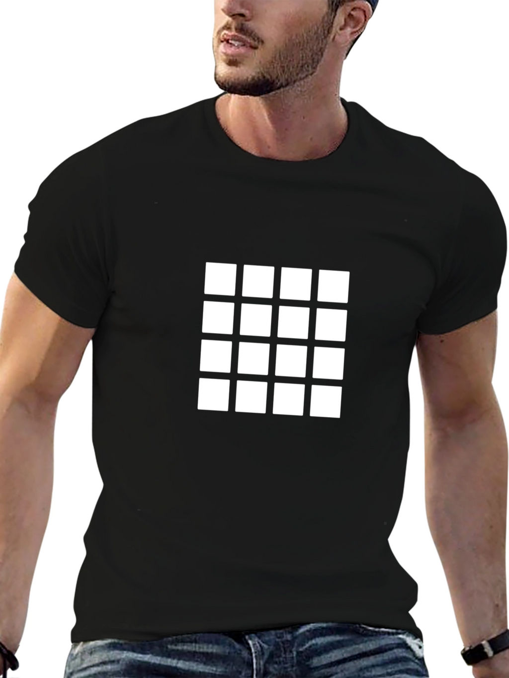 Square Grid Graphic Tee - Modern Style