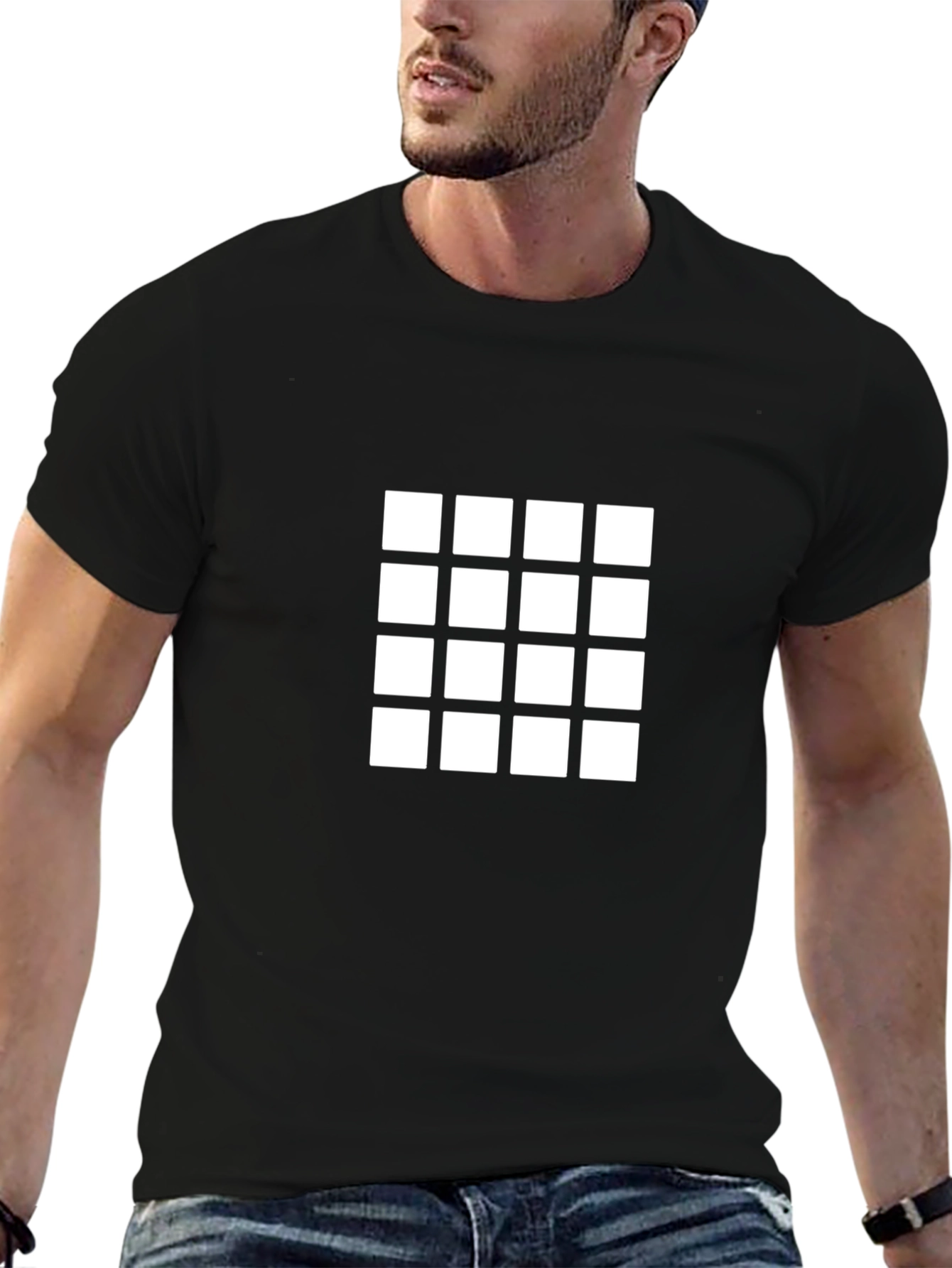 Square Grid Graphic Tee - Modern Style