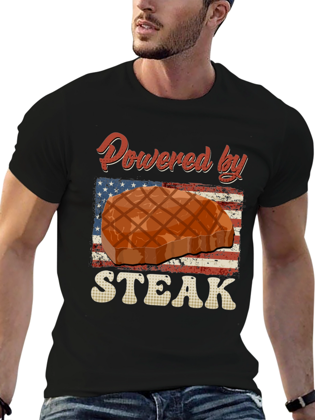 Powered By Steak Graphic T-Shirt