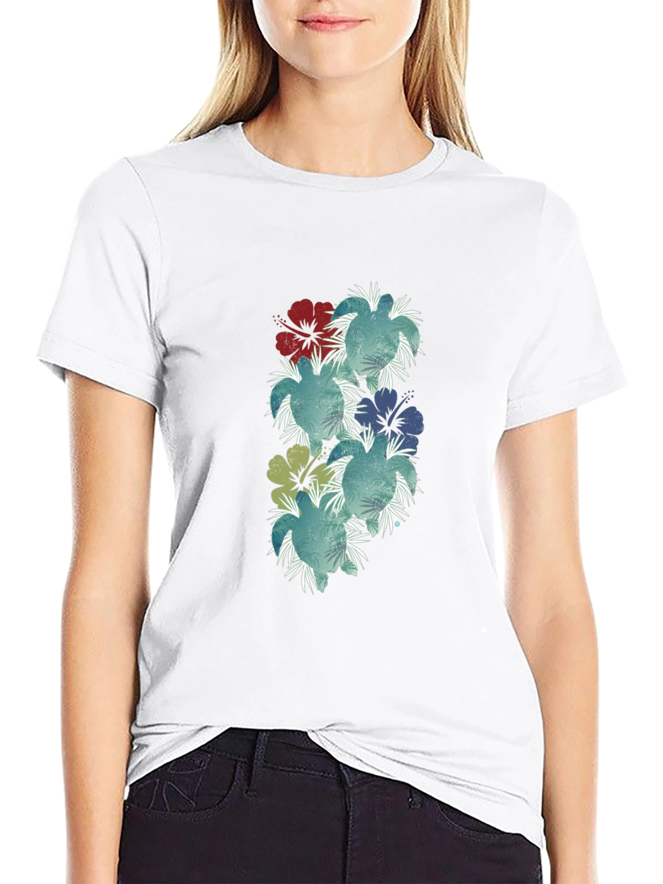 Floral Hibiscus Print Black T-Shirt