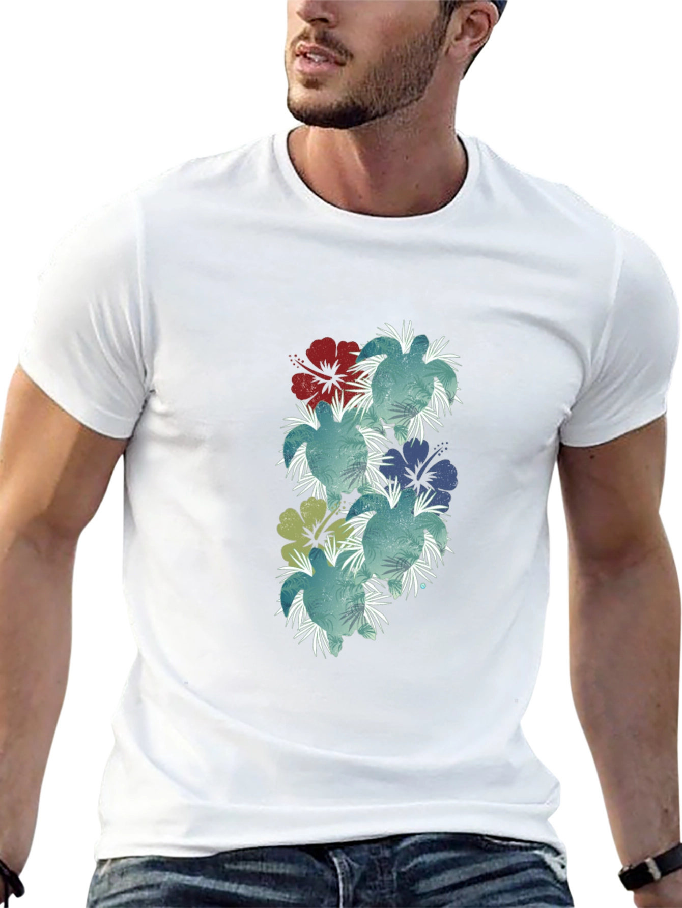 Floral Hibiscus Print Black T-Shirt