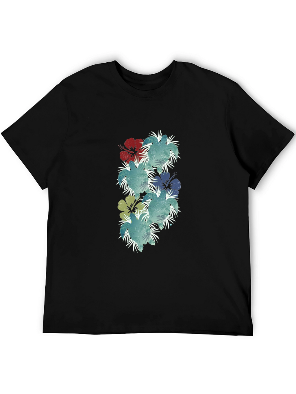 Floral Hibiscus Print Black T-Shirt