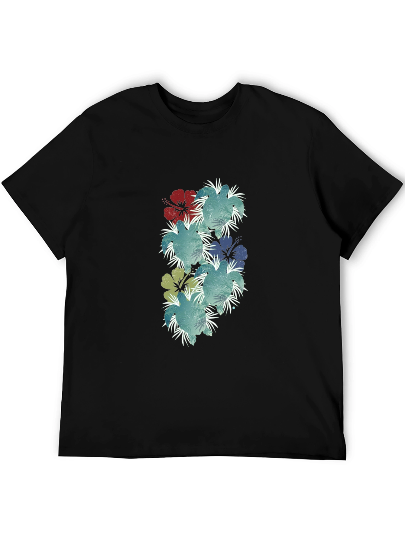 Floral Hibiscus Print Black T-Shirt