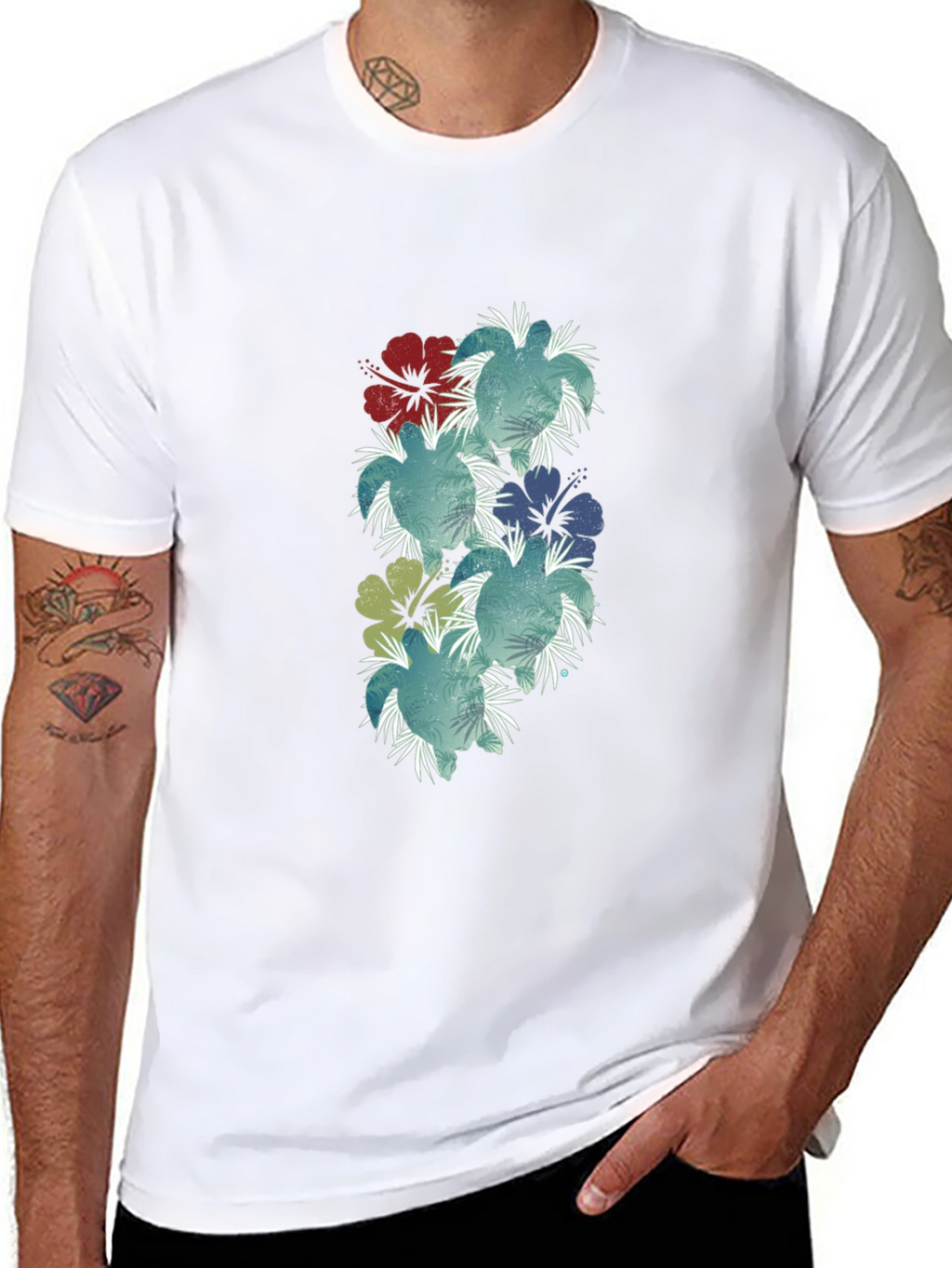 Floral Hibiscus Print Black T-Shirt