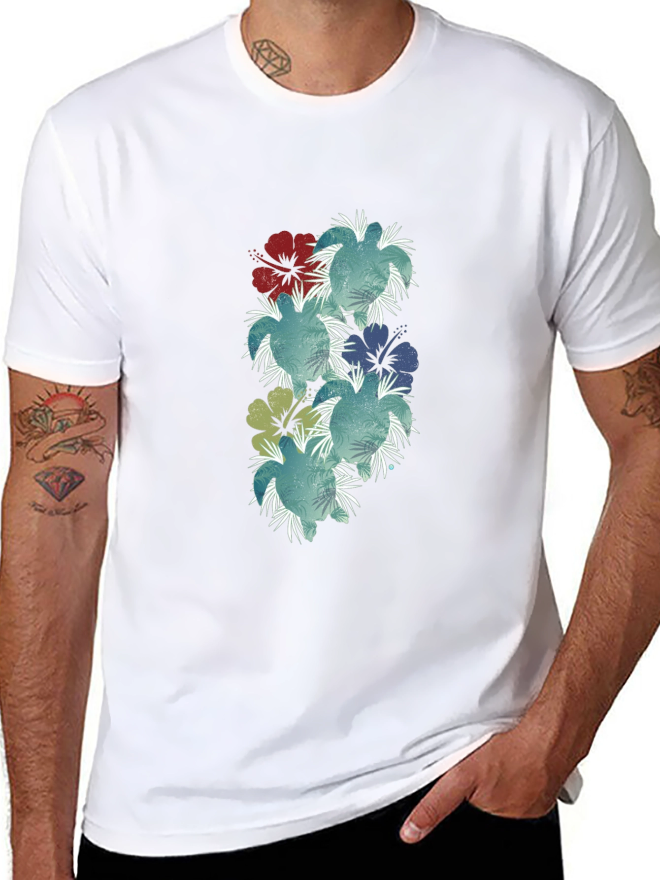 Floral Hibiscus Print Black T-Shirt
