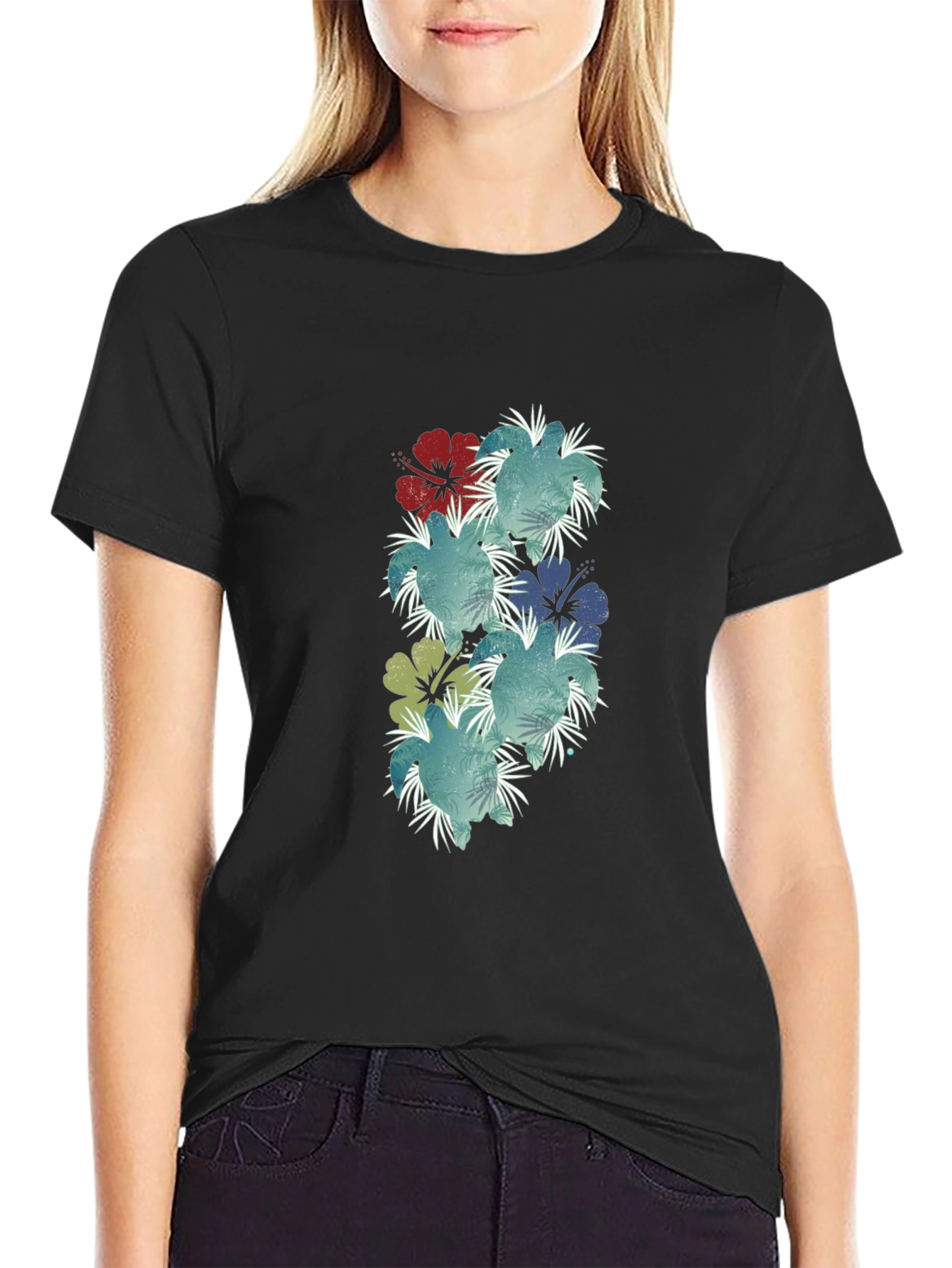 Floral Hibiscus Print Black T-Shirt