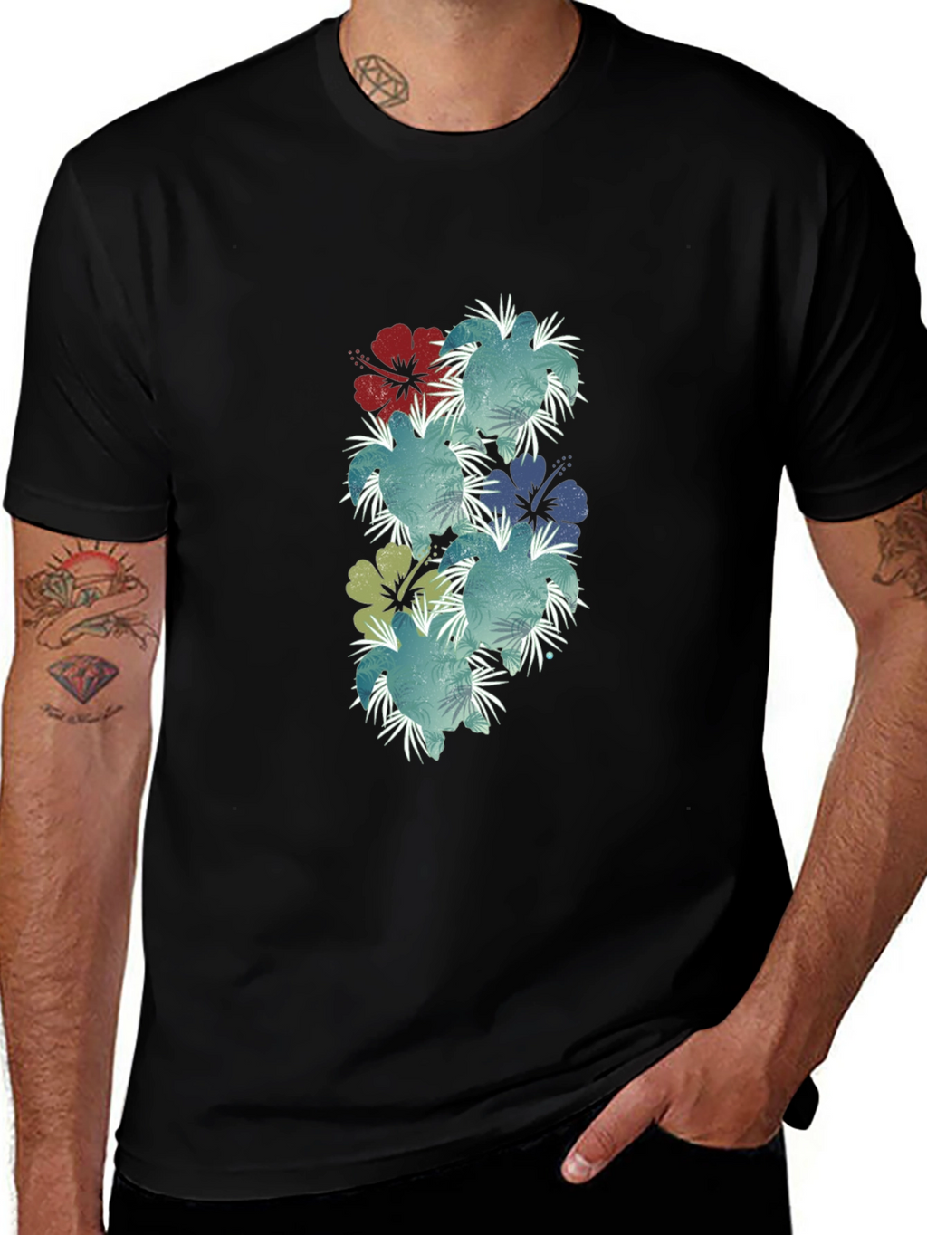 Floral Hibiscus Print Black T-Shirt