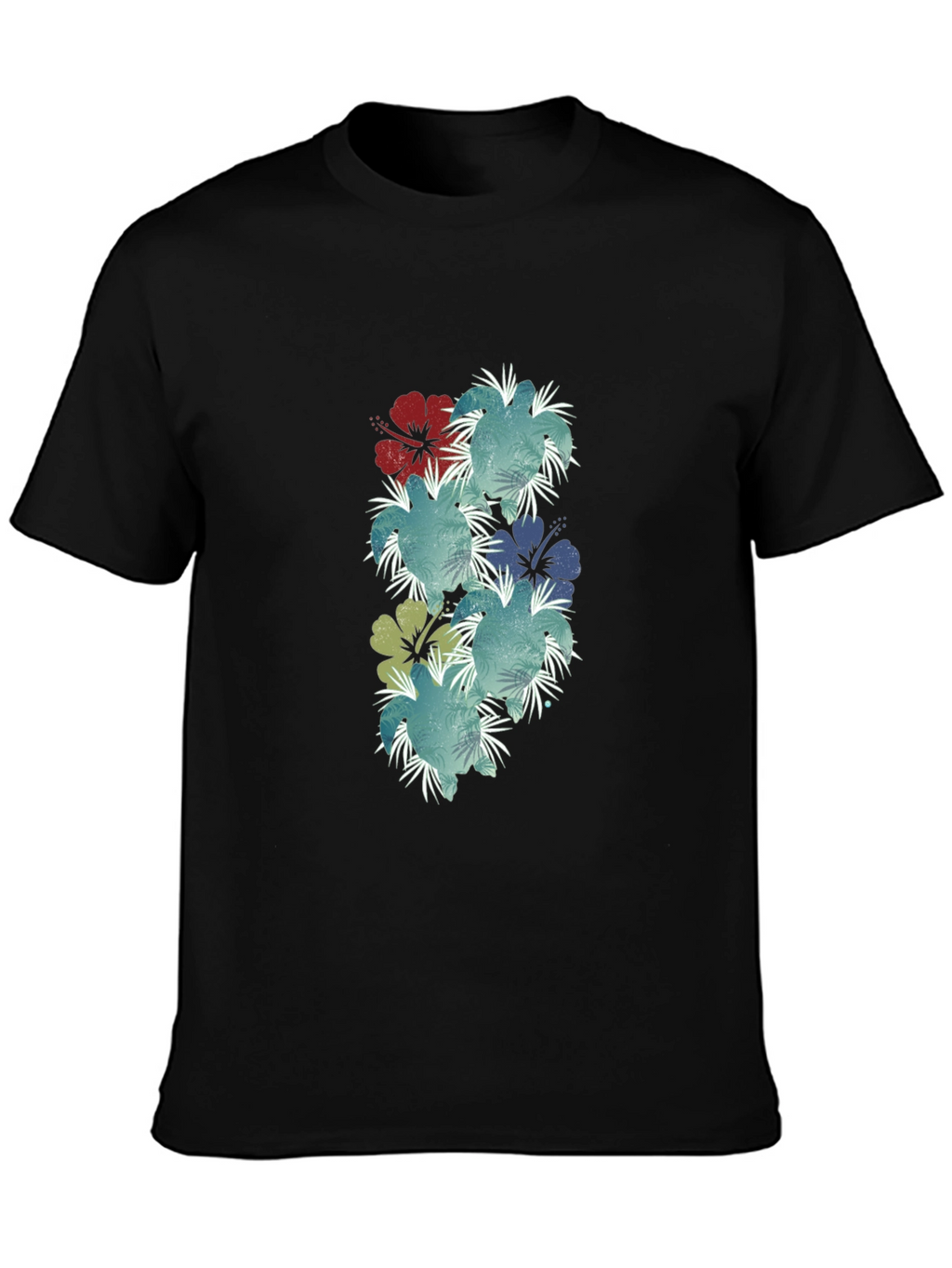 Floral Hibiscus Print Black T-Shirt
