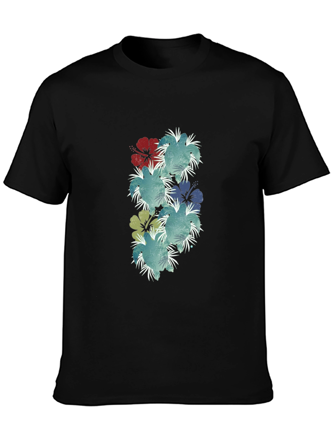 Floral Hibiscus Print Black T-Shirt