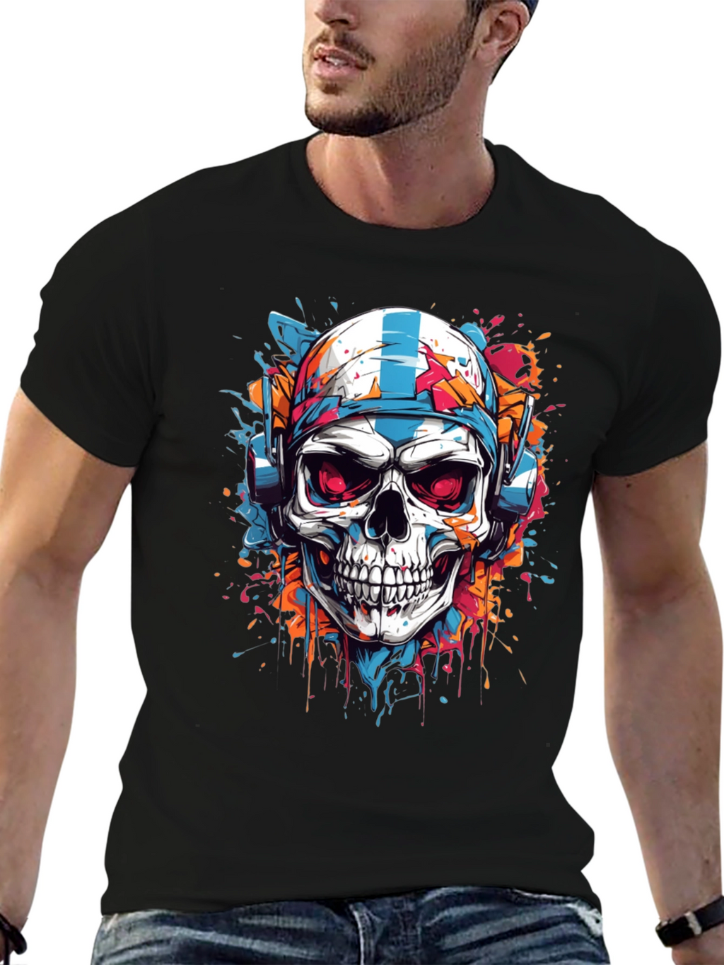 Skull Graphic Tee - DJ Skull with Headphones