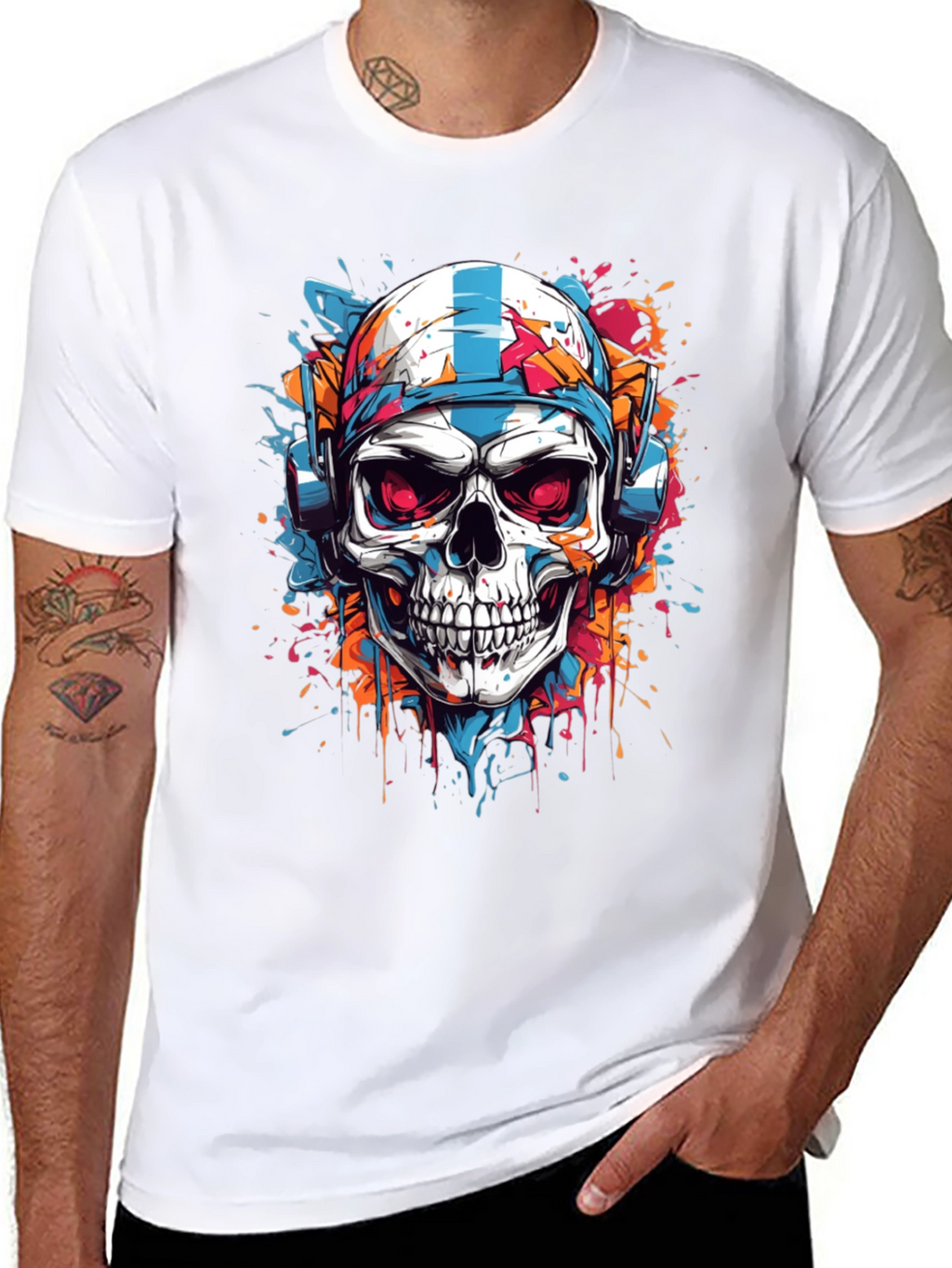 Skull Graphic Tee - DJ Skull with Headphones