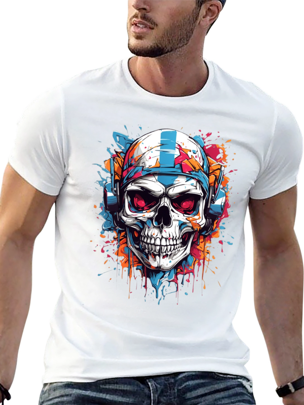 Skull Graphic Tee - DJ Skull with Headphones