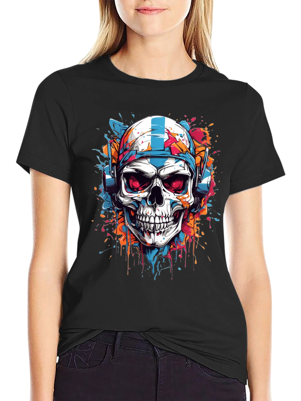 Skull Graphic Tee - DJ Skull with Headphones
