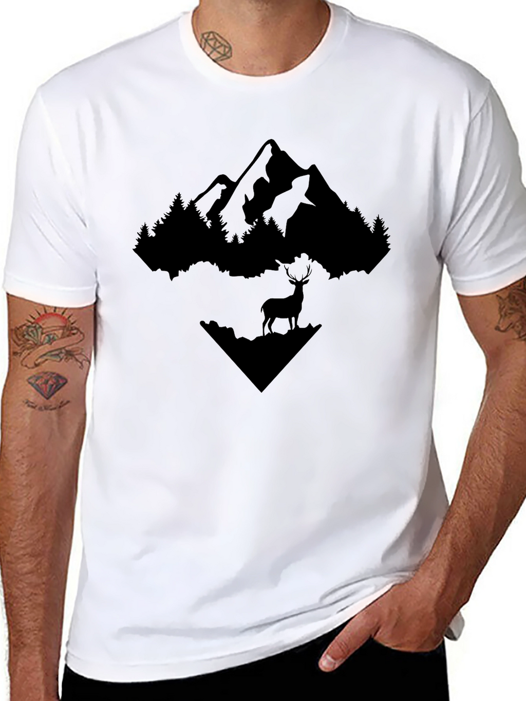 Mountain & Deer Graphic Tee - Black