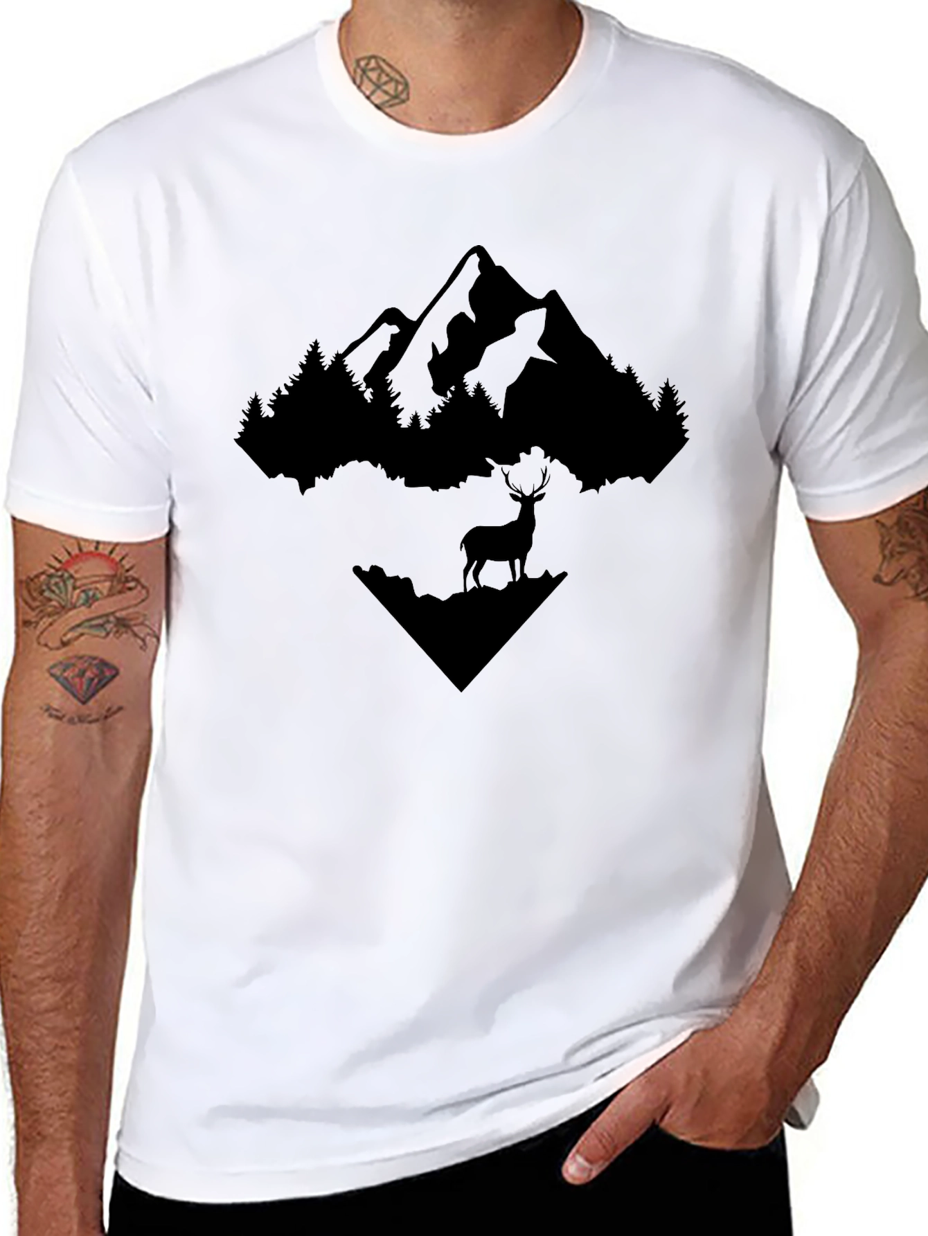 Mountain & Deer Graphic Tee - Black