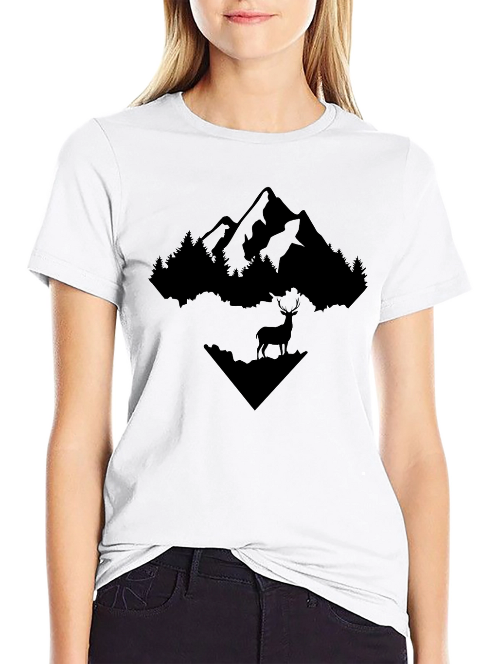 Mountain & Deer Graphic Tee - Black