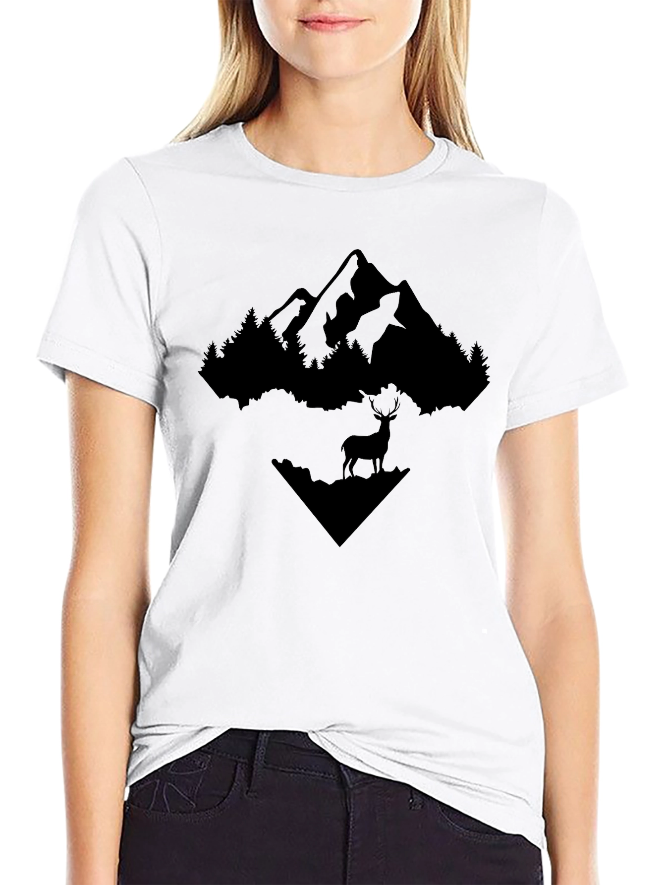 Mountain & Deer Graphic Tee - Black