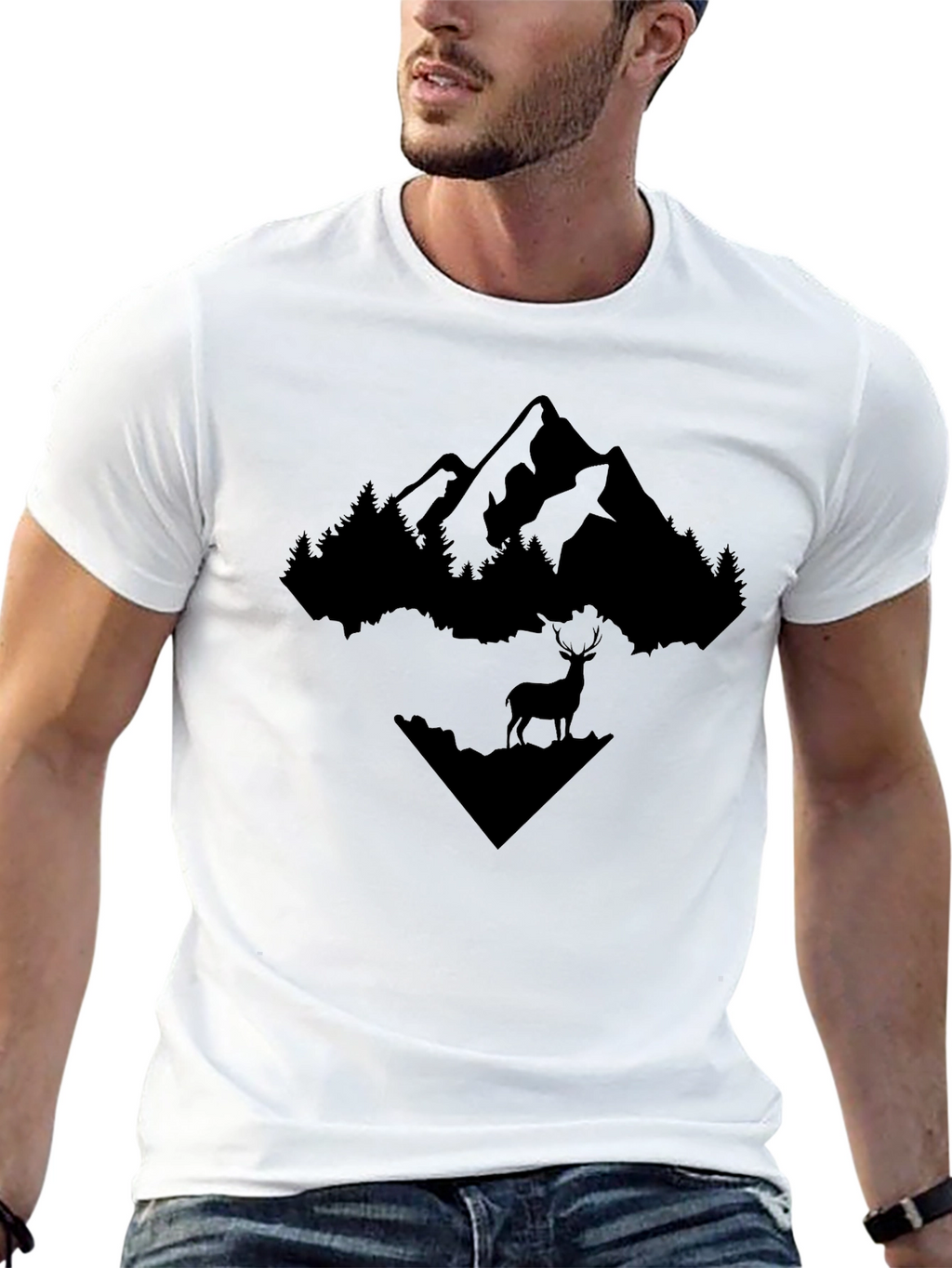 Mountain & Deer Graphic Tee - Black