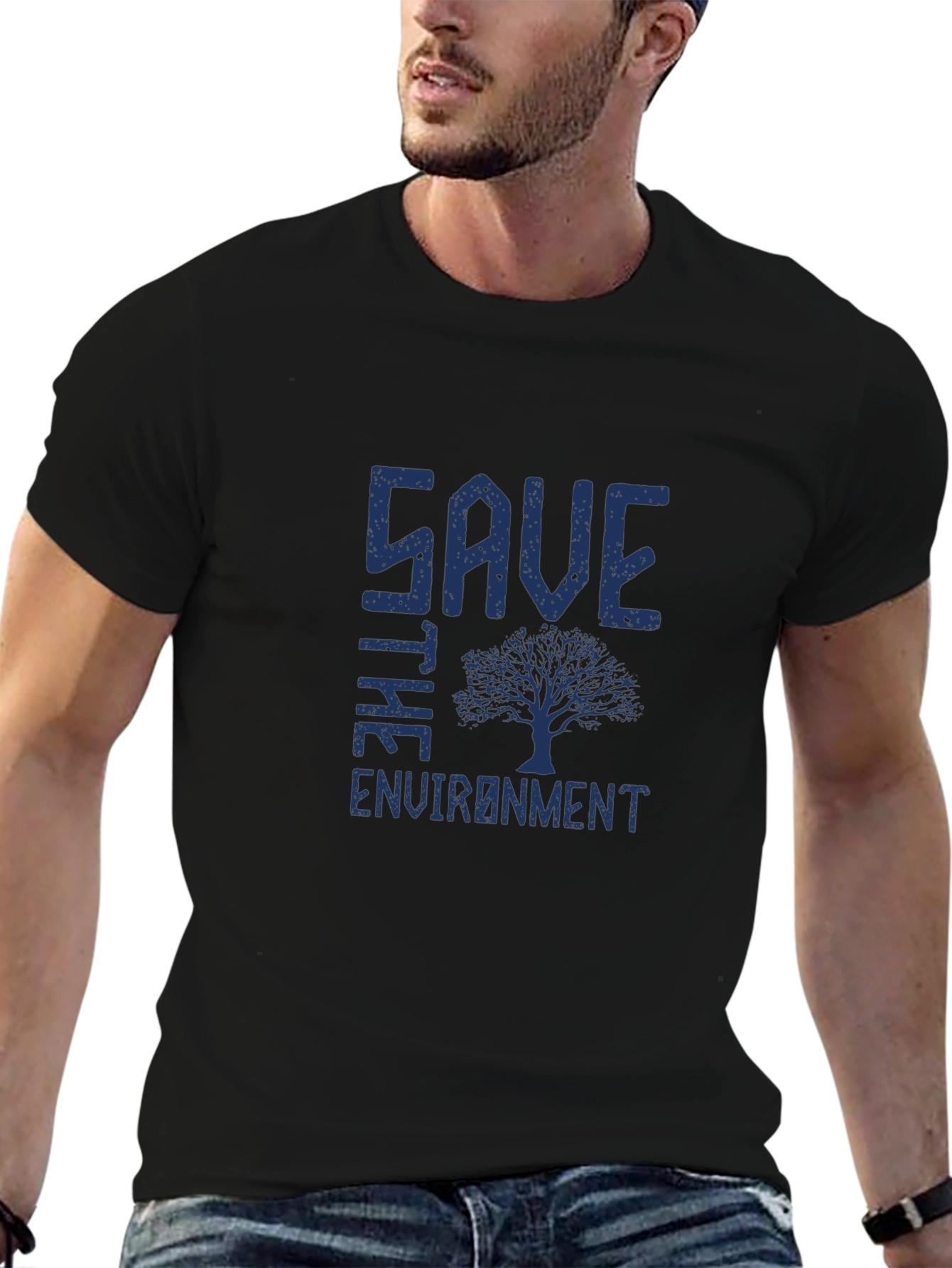 Save the Environment Tree Graphic T-Shirt - Black