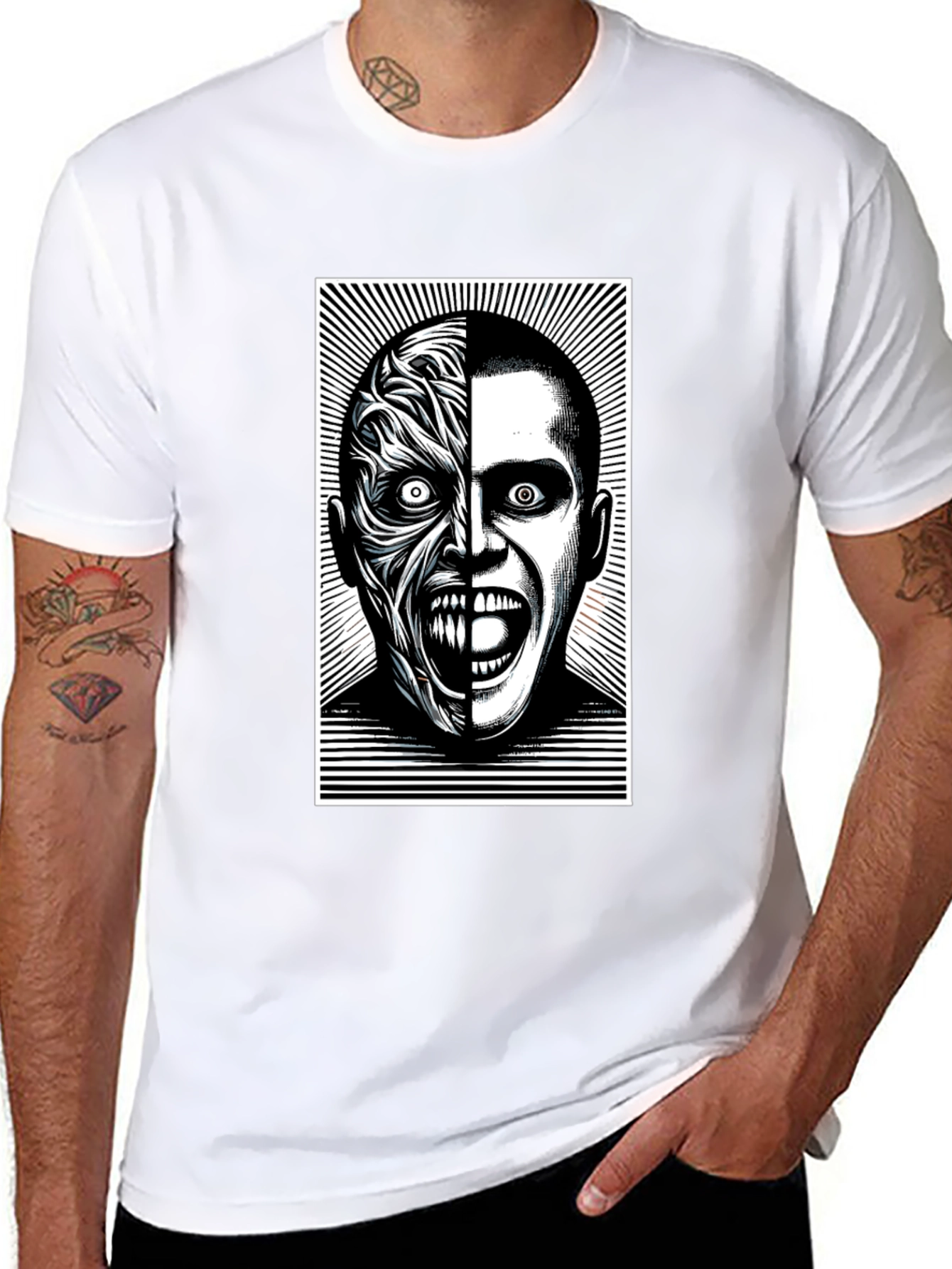 Two-Faced Graphic Tee - Black Cotton Blend