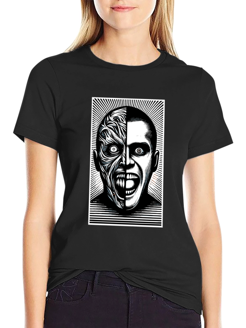 Two-Faced Graphic Tee - Black Cotton Blend