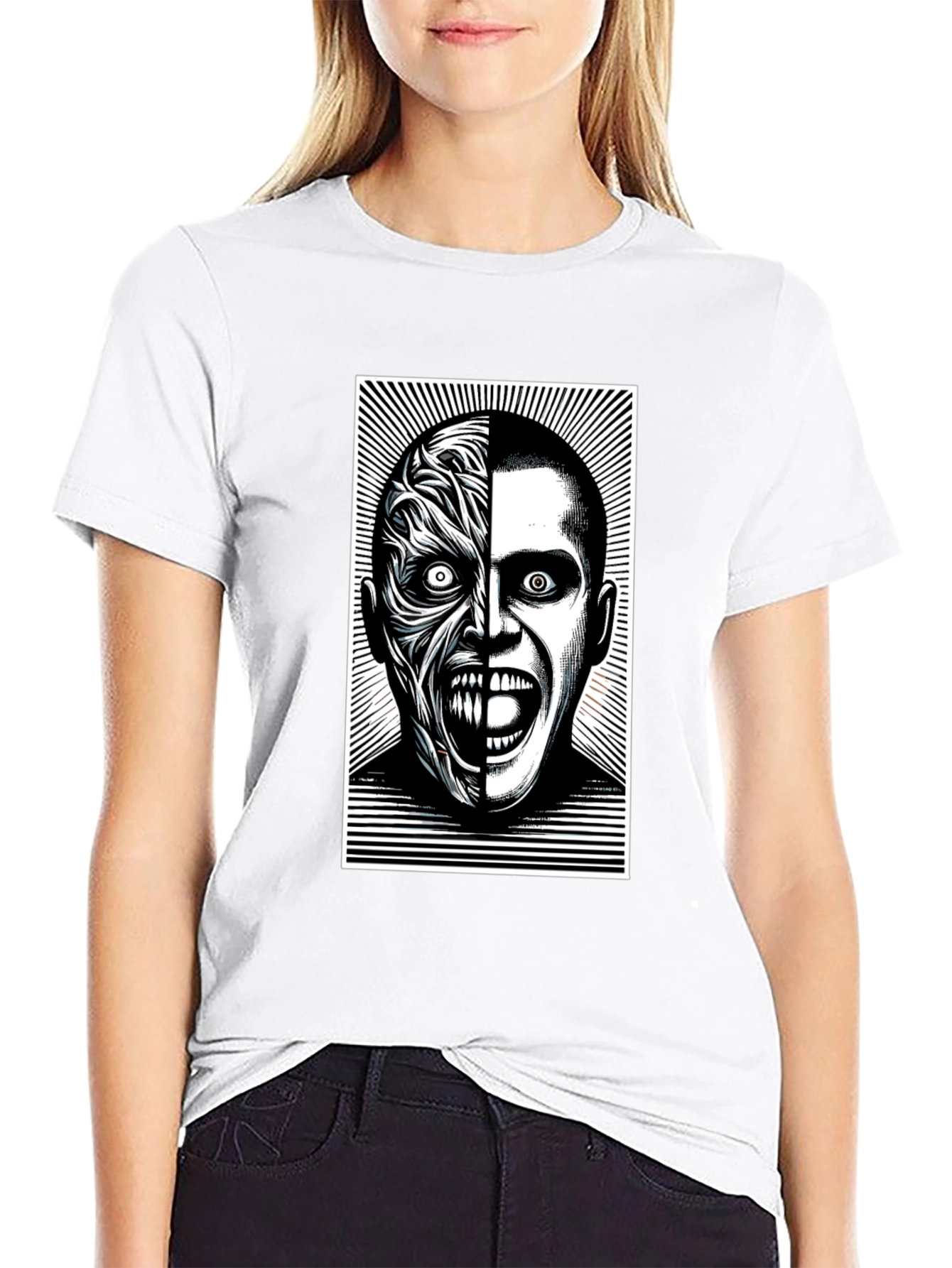 Two-Faced Graphic Tee - Black Cotton Blend