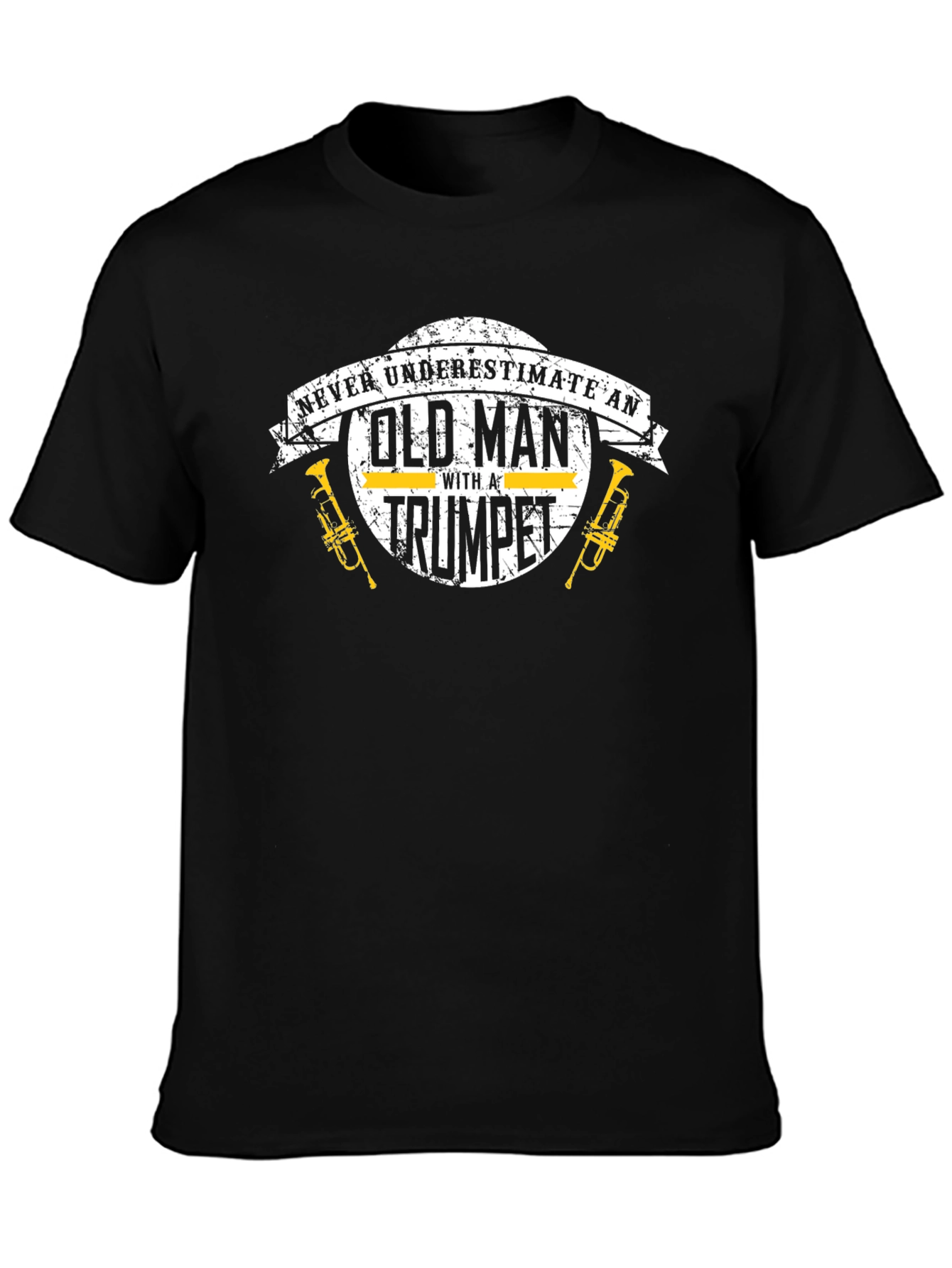 Never Underestimate Old Man With Trumpet Black T-Shirt
