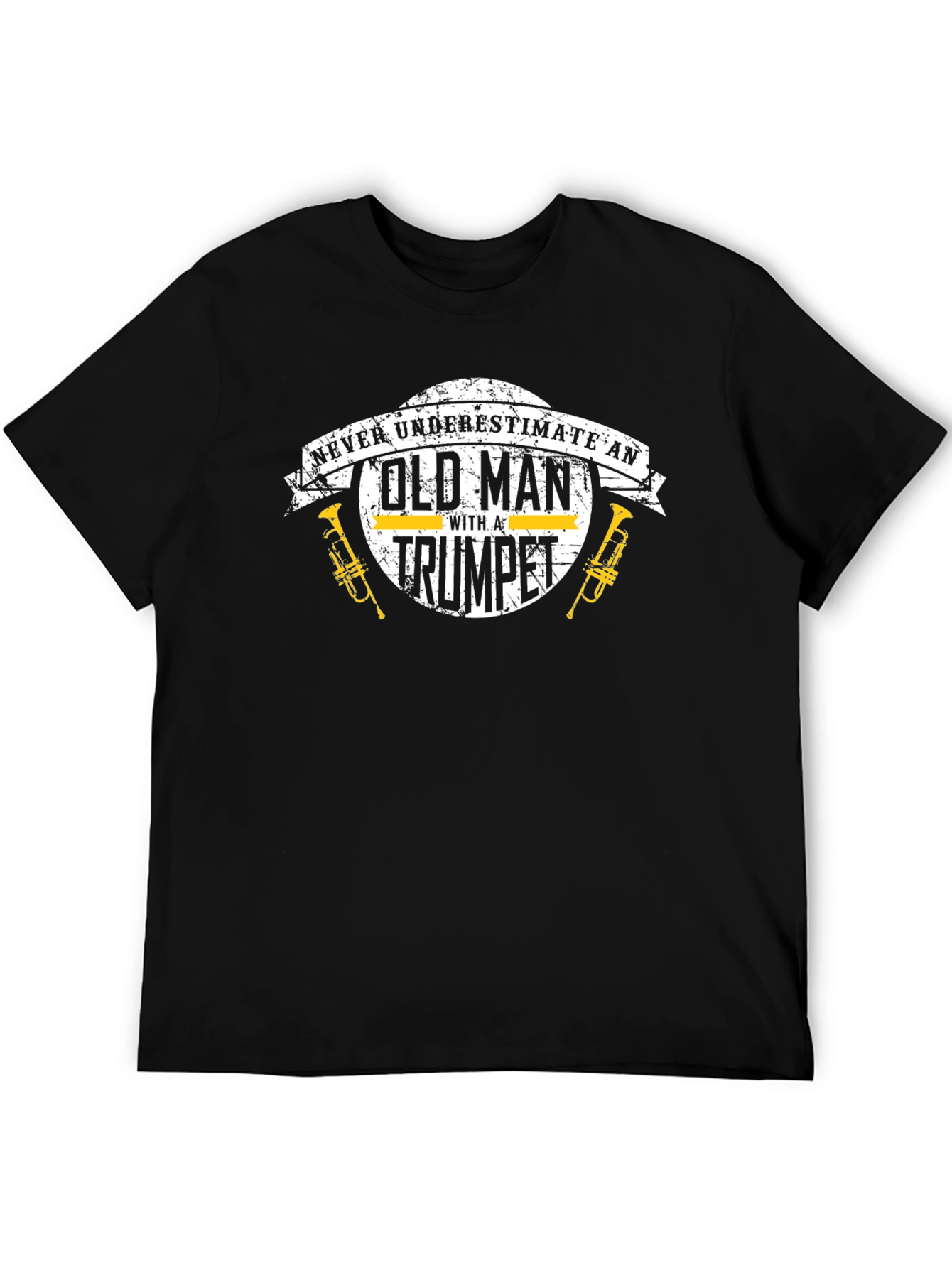 Never Underestimate Old Man With Trumpet Black T-Shirt