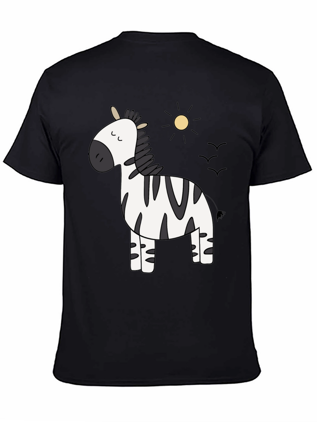 Cute Zebra Cartoon Graphic Black T-Shirt