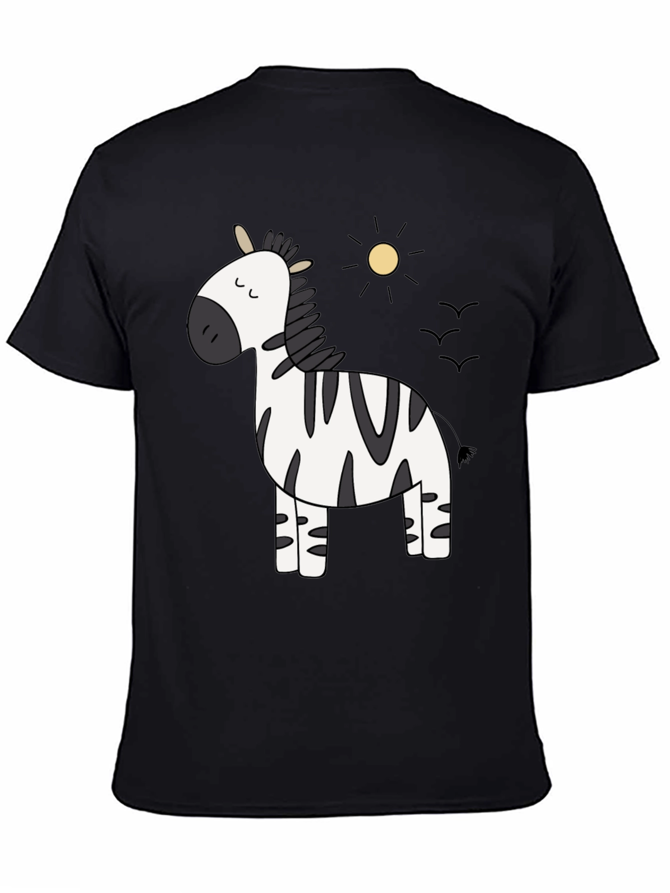 Cute Zebra Cartoon Graphic Black T-Shirt