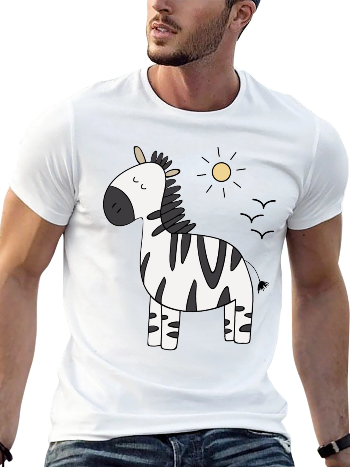 Cute Zebra Cartoon Graphic Black T-Shirt