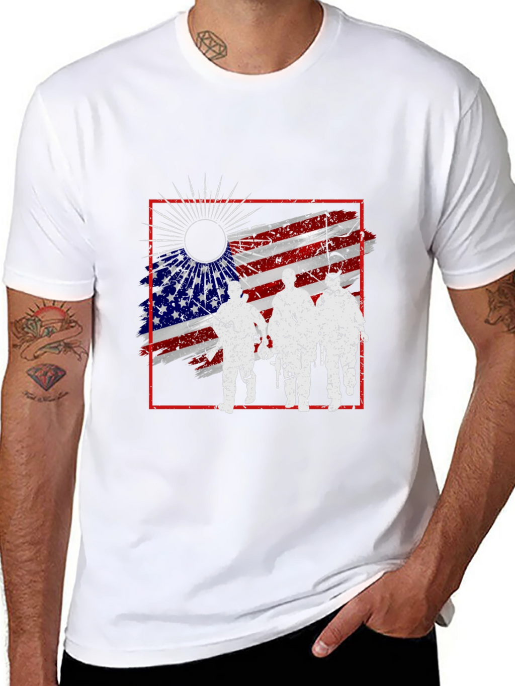 American Flag Soldier Silhouette Graphic Tee