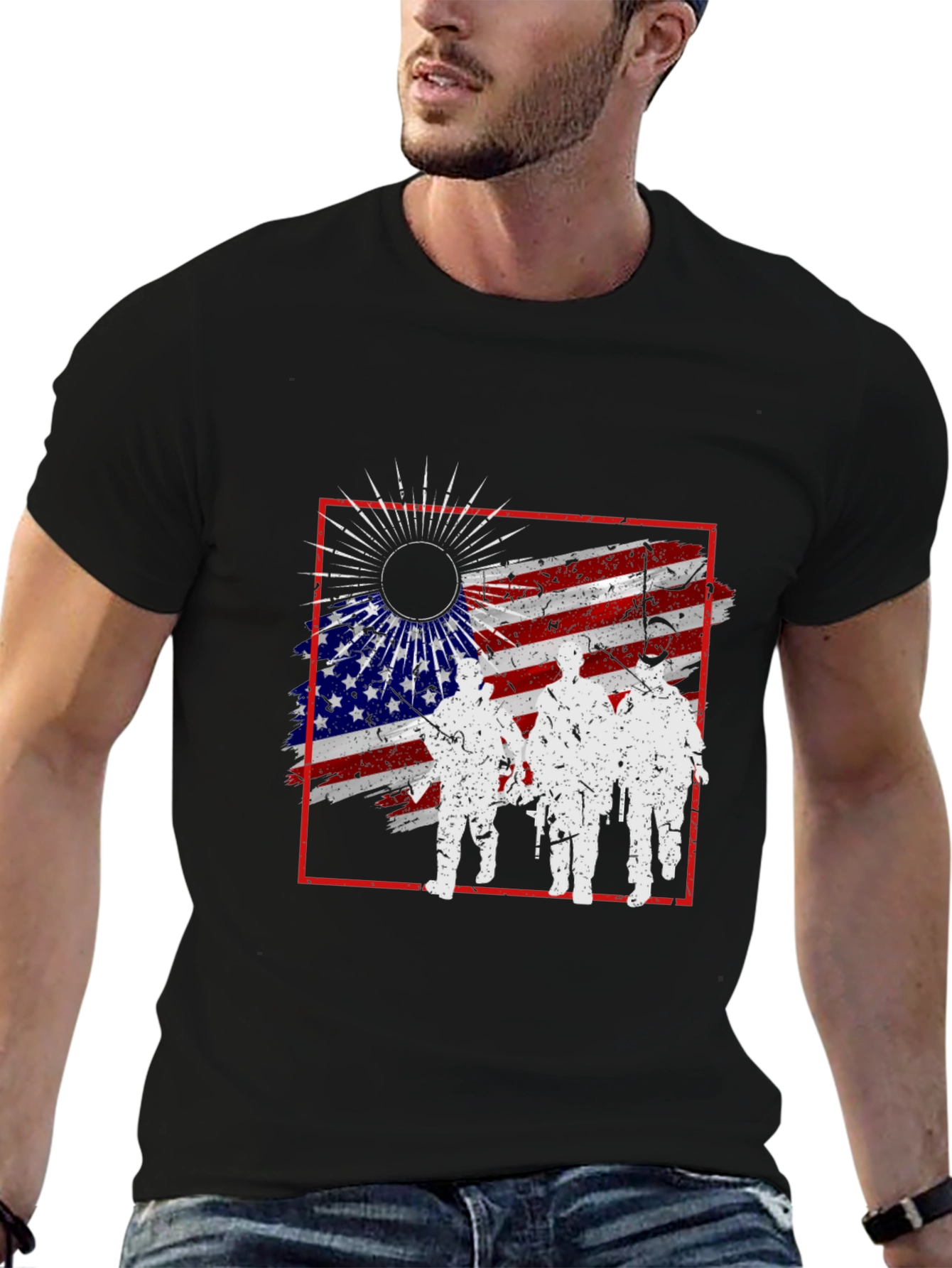 American Flag Soldier Silhouette Graphic Tee