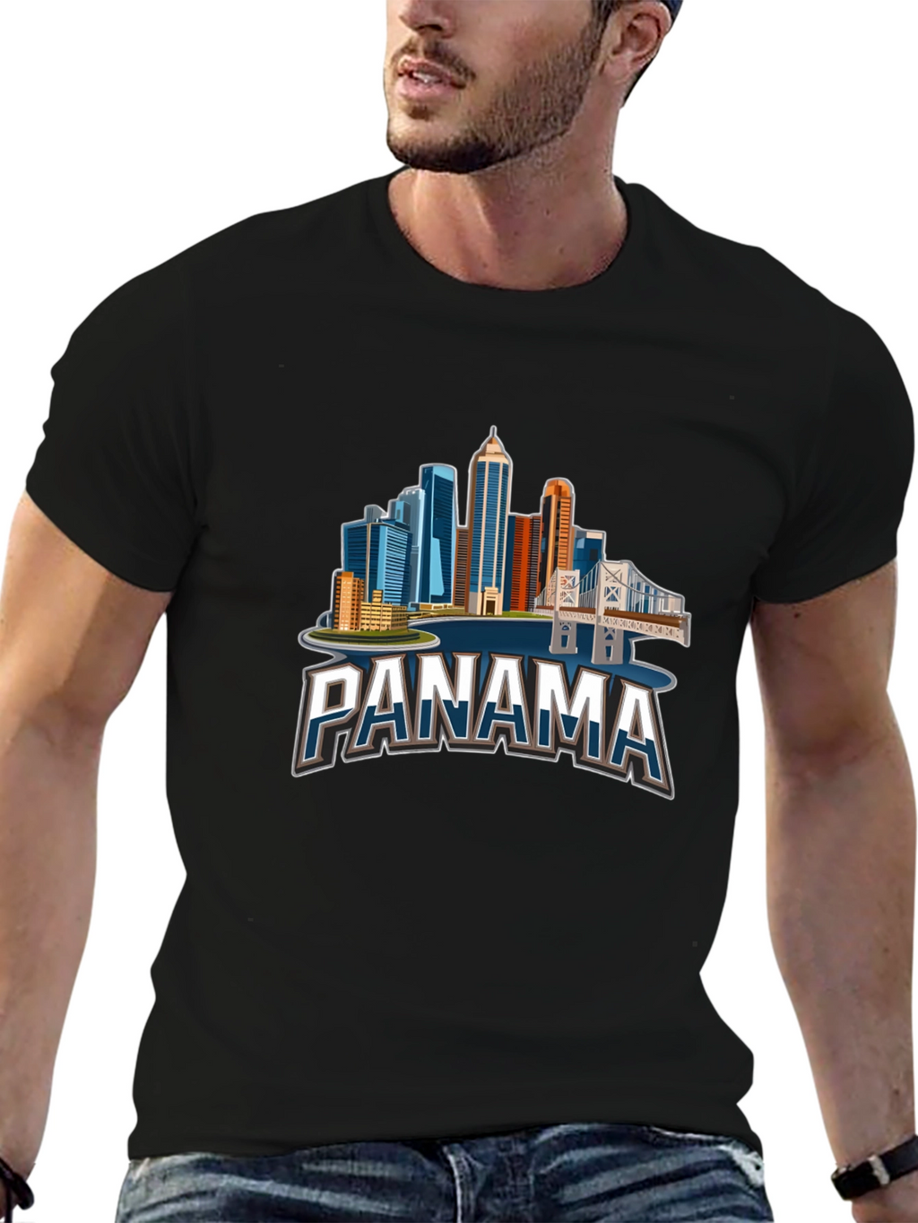Panama City Skyline T-Shirt - Black Graphic Tee