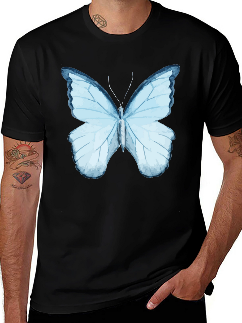 Butterfly Graphic Print Black T-Shirt