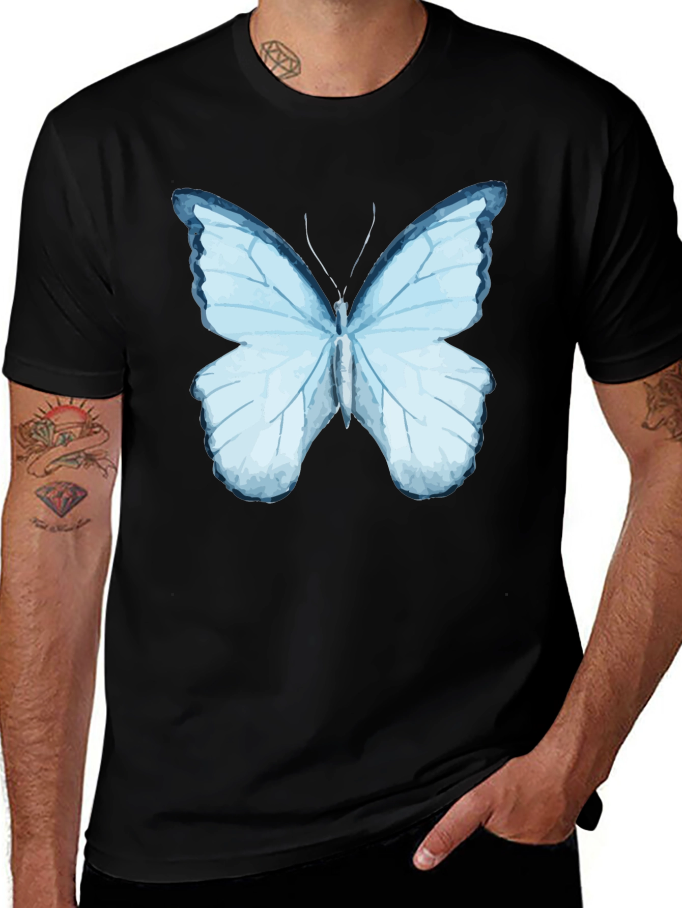 Butterfly Graphic Print Black T-Shirt